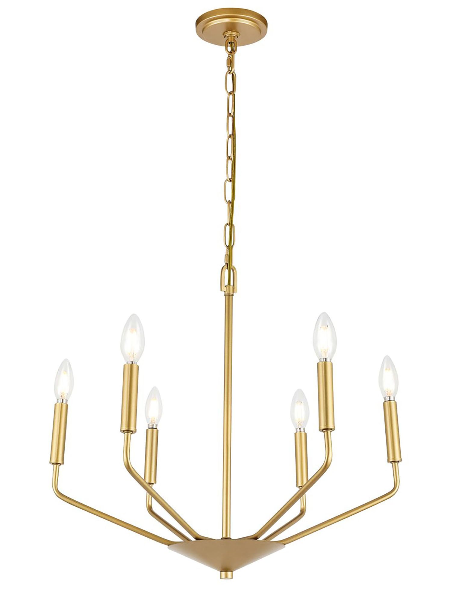 Living District Brass 6-Light Pendant - Modern Bright Ceiling Fixture For Home Decor