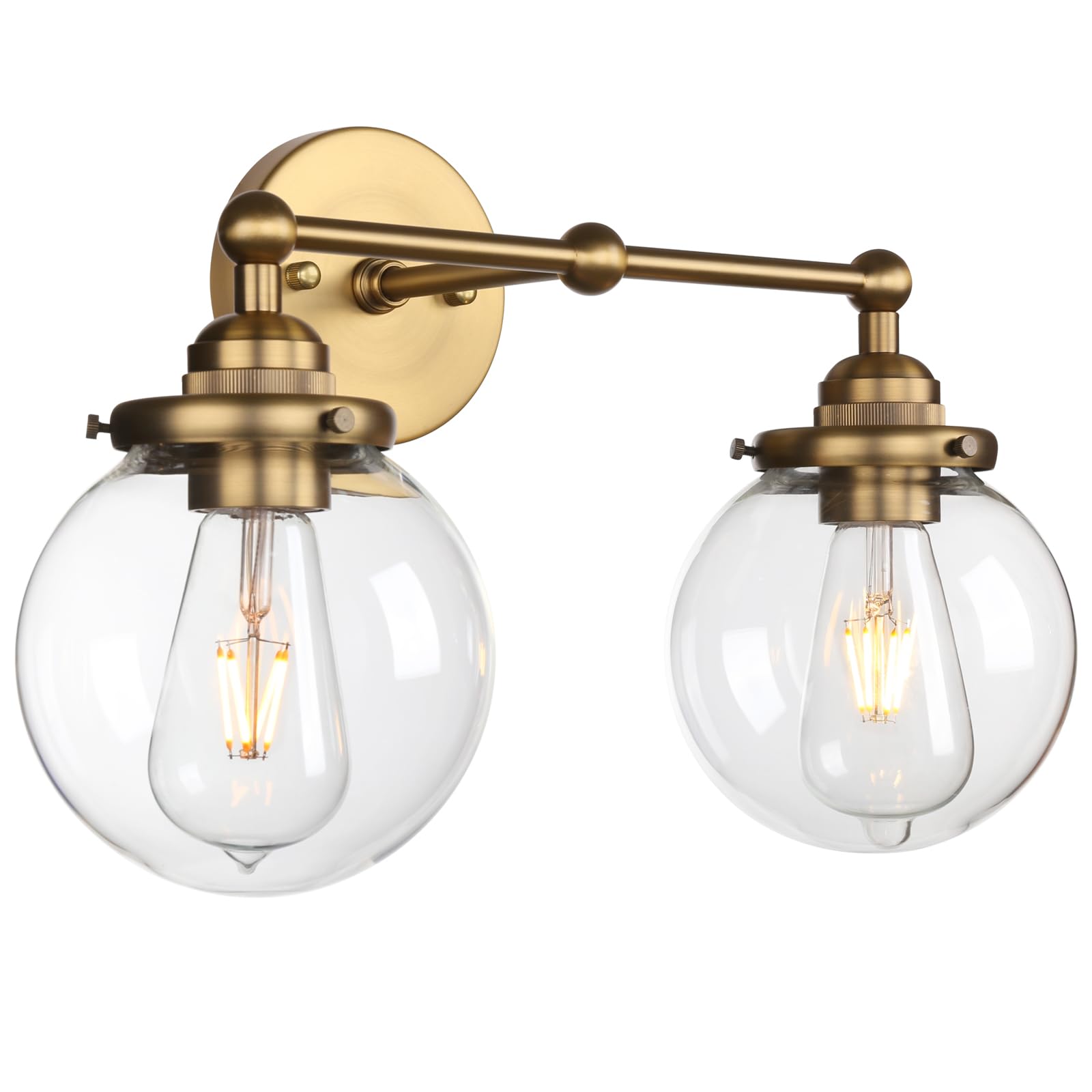 Yosoan Vintage Indoor Vanity Wall Sconce, 2 Light Hardwired Modern Fixture With 5.9" Round Glass Globe Hand Blown Shade Lighting For Bathroom Kitchen Dining Room Living Room Bedroom(Antique)