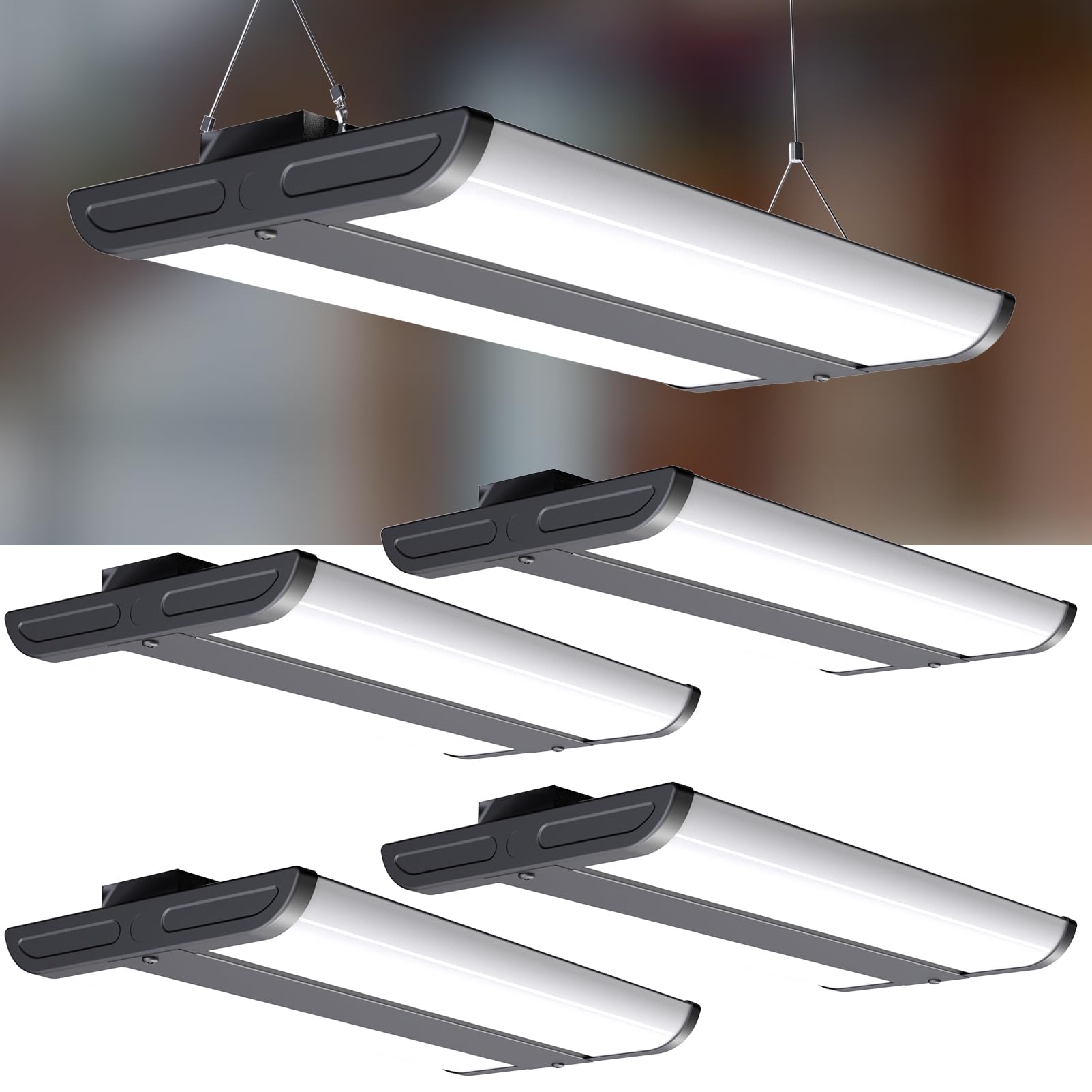Lightdot LED High Bay Shop Lights 265W 37100LM 4FT Black HB-M07-FL 5000K ETL Listed 4-Pack