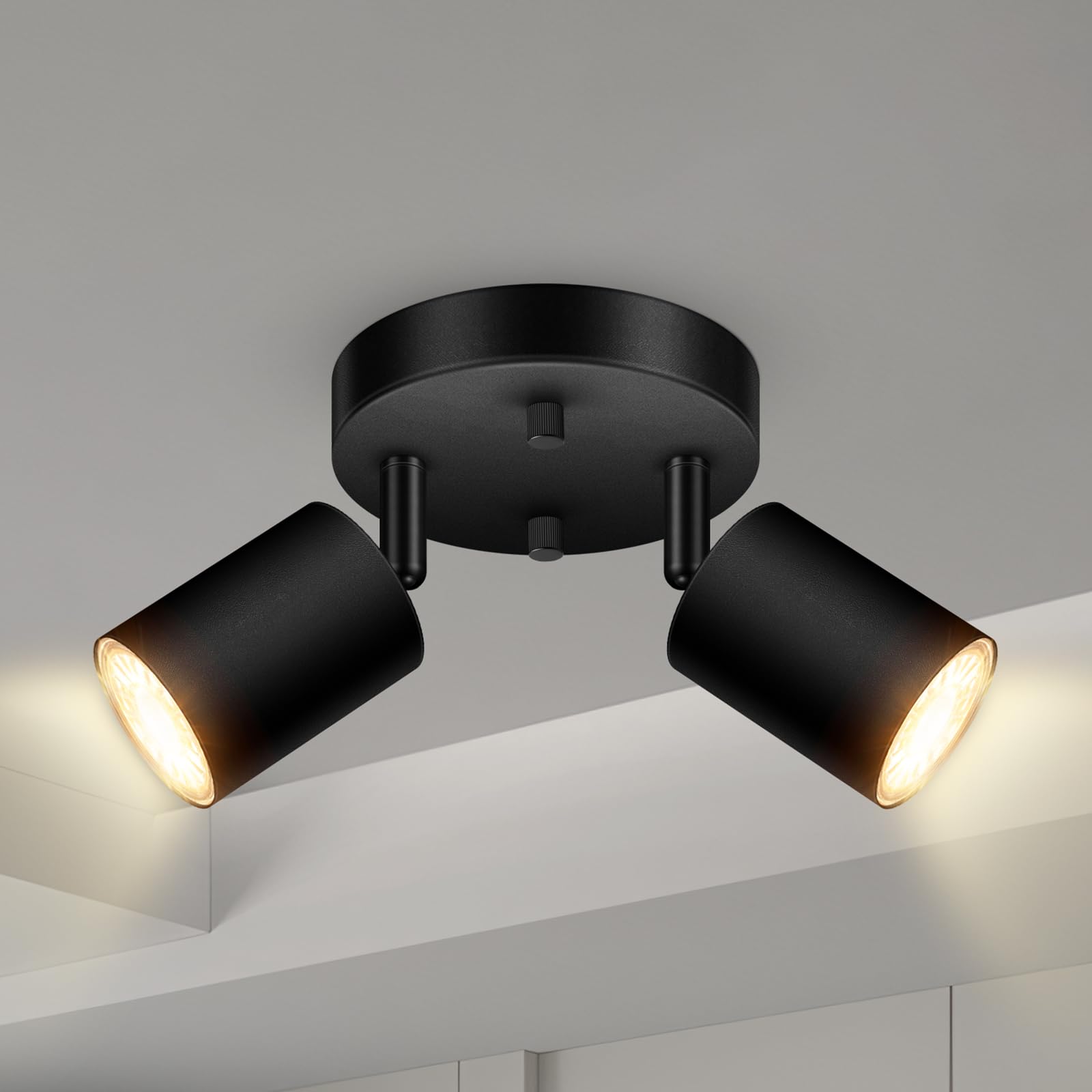 2 Light Track Lighting Fixtures Ceiling  Matte Black Round Directional Ceiling Spotlight  Gu10 Flush Mount Track Fixture  Adjustable Modern Led Track Lights For Kitchen/Living Room  Bulb Not Included