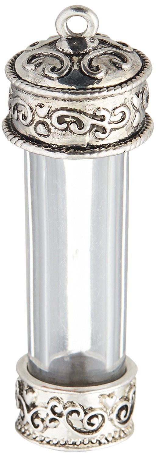 Solid Oak Steampunk Glass Pendant - Large Vial, Silver, Model SS-DAR-STEAM159, Material: Oak, Color: Gold