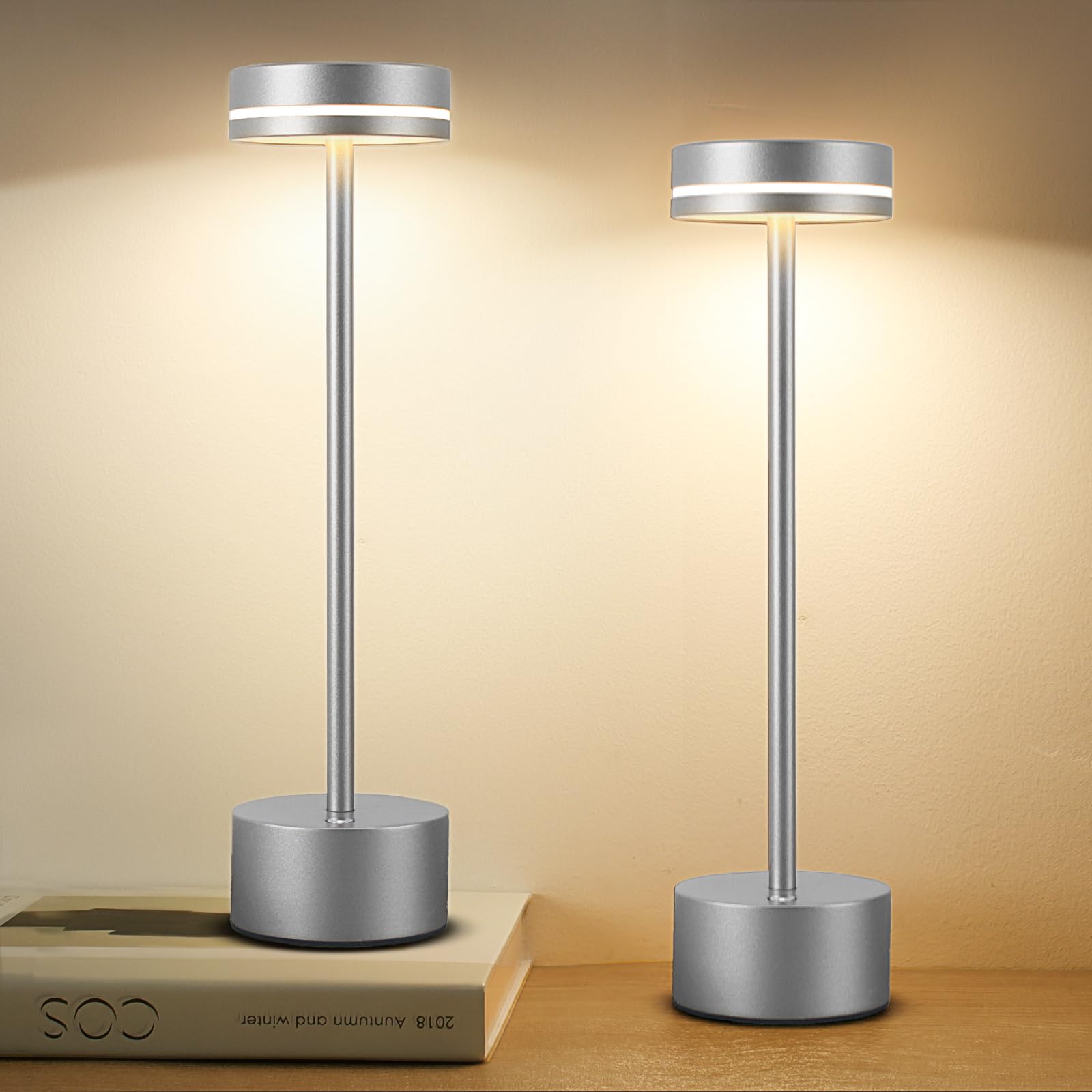 Gkeiten 2 Pack LED Cordless Table Lamp Rechargeable  5000mAh Portable Battery Operated LED Desk Lamp  3 Color Dimmable Table Light for Reading/Home Office/Dining for Home D?cor - Bright Gold