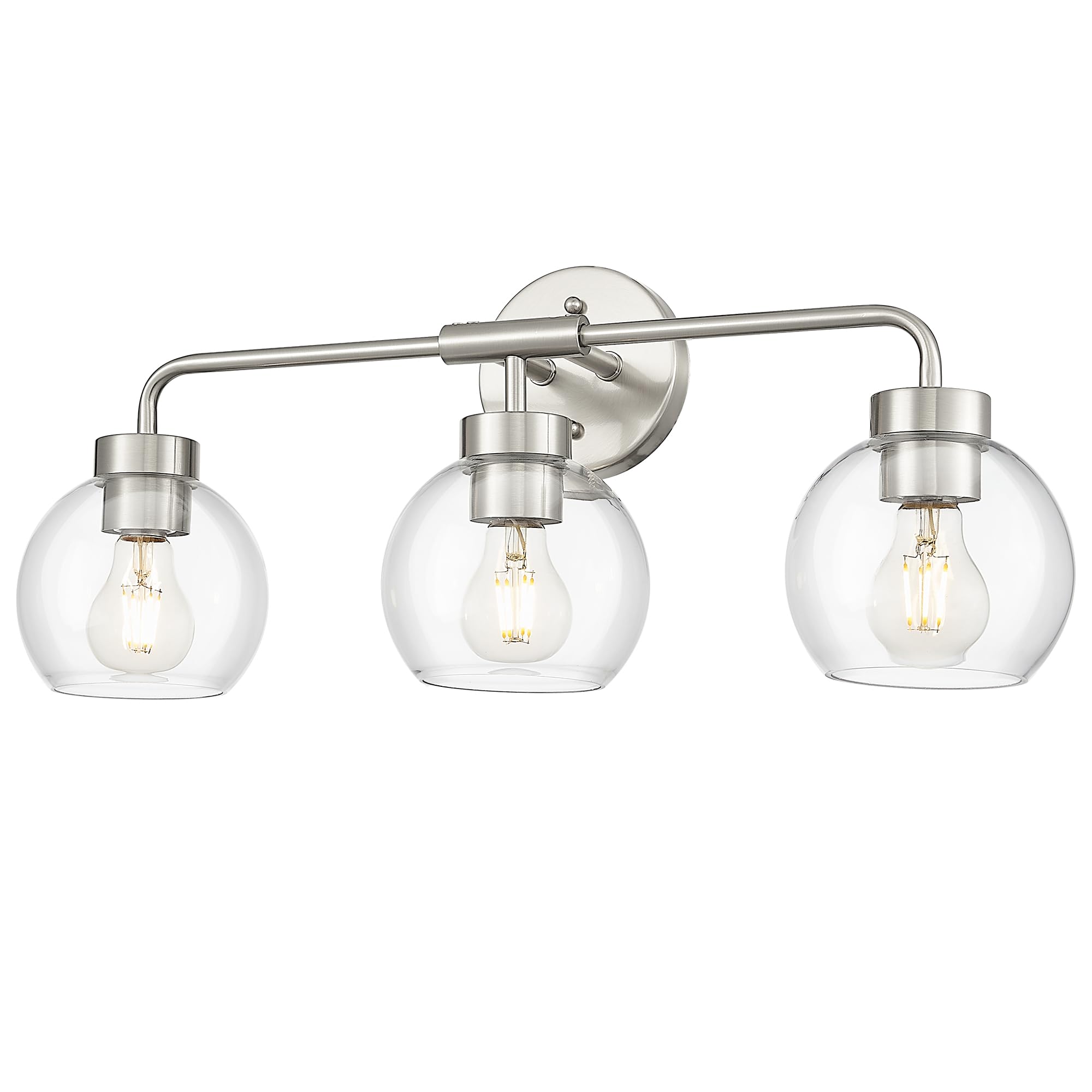 Zeyu 23 Inch Bathroom Wall Light Fixtures  3-Light Vanity Lighting Fixture  Brushed Nickel Finish With Clear Glass Globe Shade  Zs62Bg-3W Bn