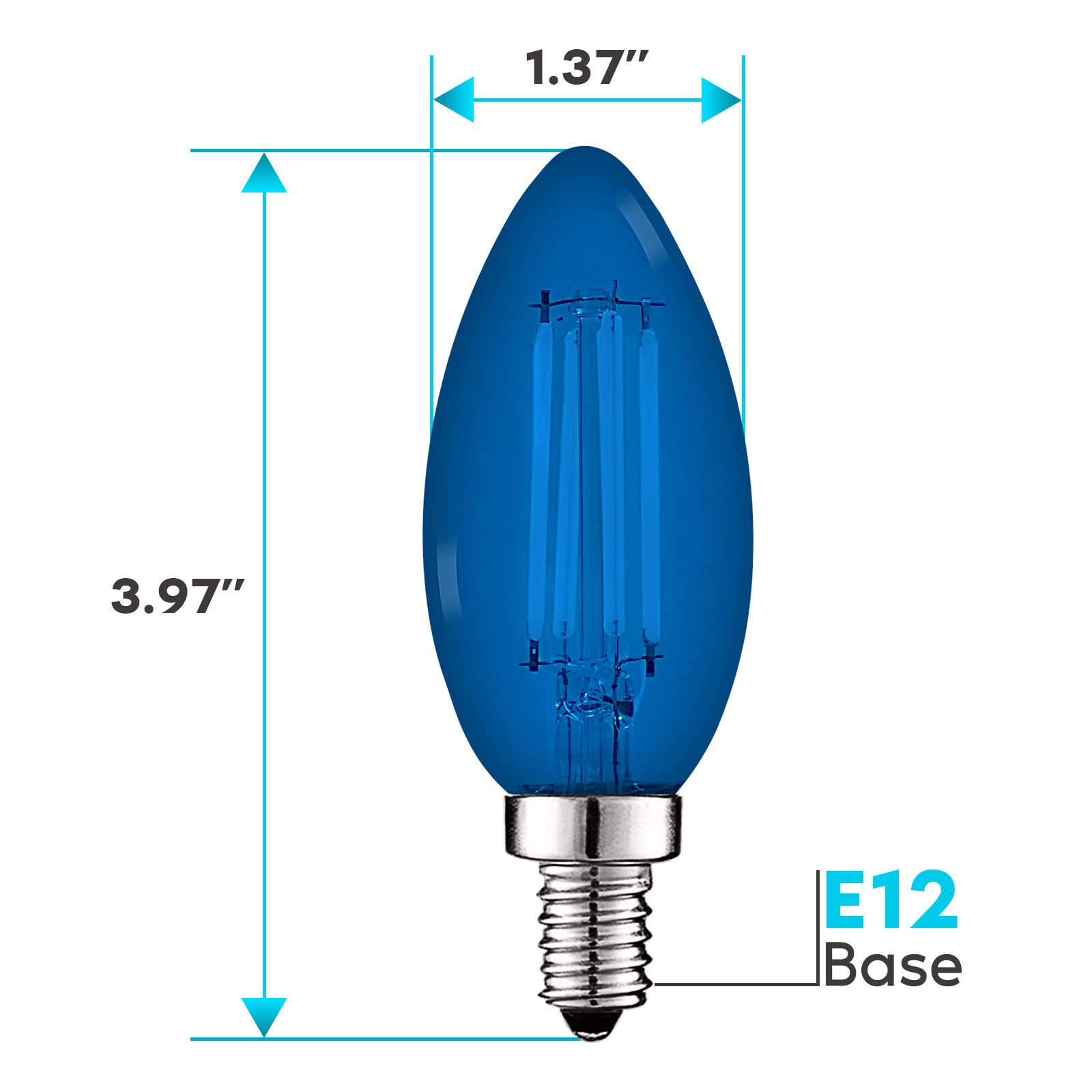 LUXRITE E12 LED Filament Bulb, 4.5W, Blue Glass, Candelabra, 6 Pack, Model LR21743-6