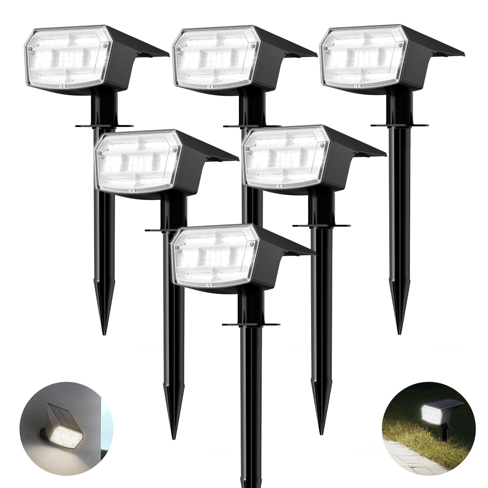HIBOITEC Solar Spot Lights Outdoor 59LED Landscape Lights Solar Powered Uplights Waterproof Adjustable Brightness Dusk to Dawn for Outside Garden Yard Trees 6 Packs Cool White