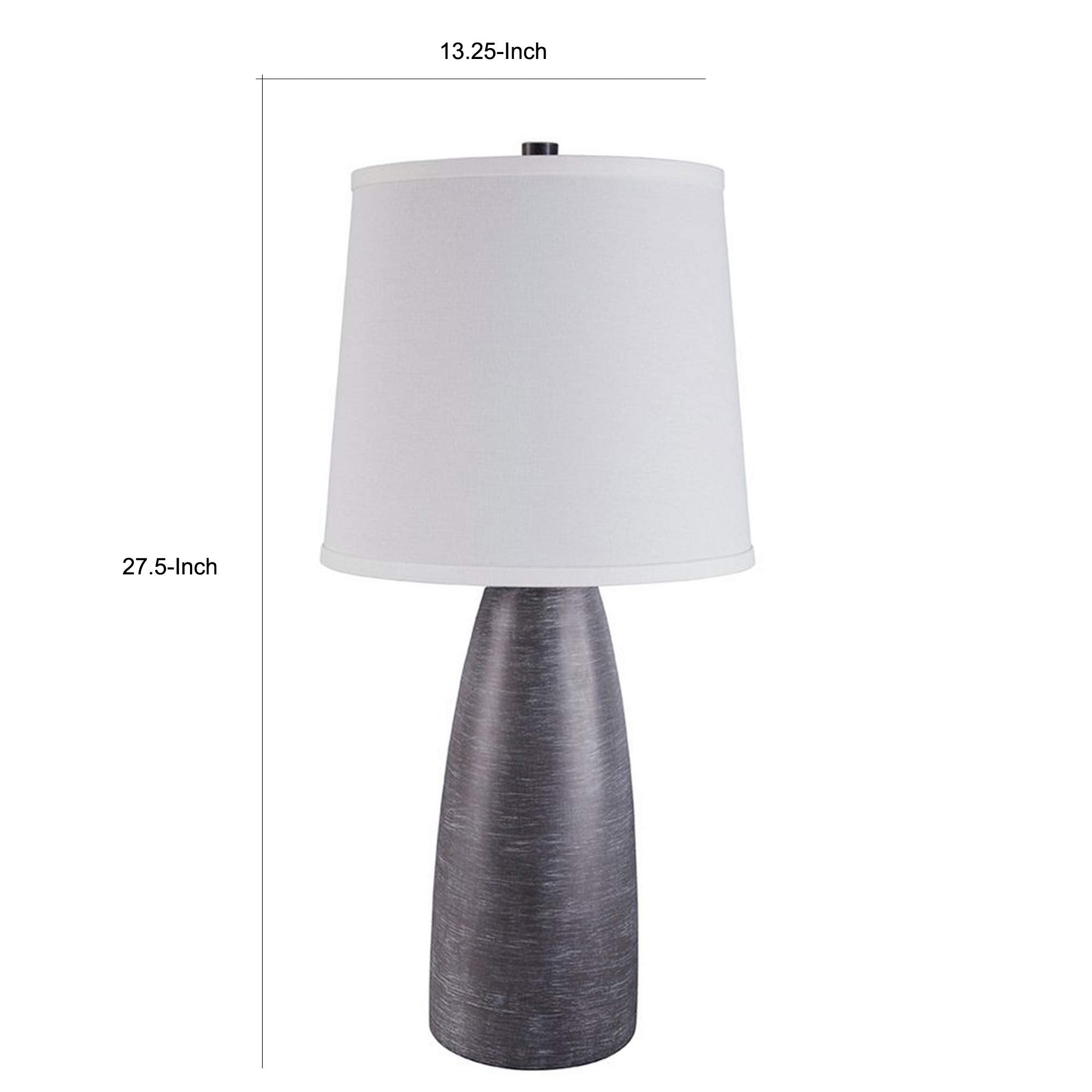 Benjara Vase Shape Resin Table Lamp With Fabric Shade, Set Of 2, Gray And White