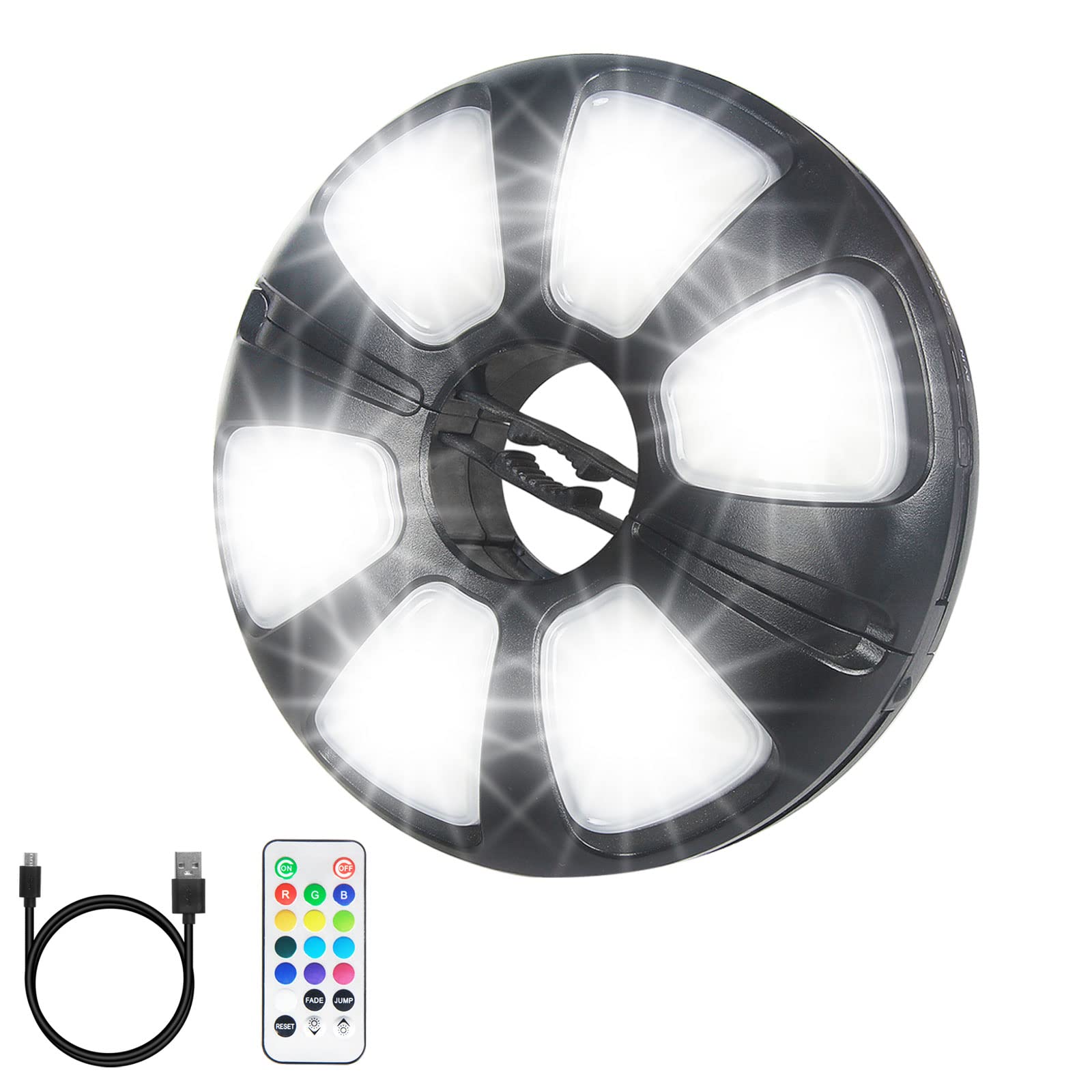 Arixinks 12 Colors Patio Umbrella Light, Remote Control, 300 Lumens, Rechargeable, White, Model Arixinks-CL12-RGB