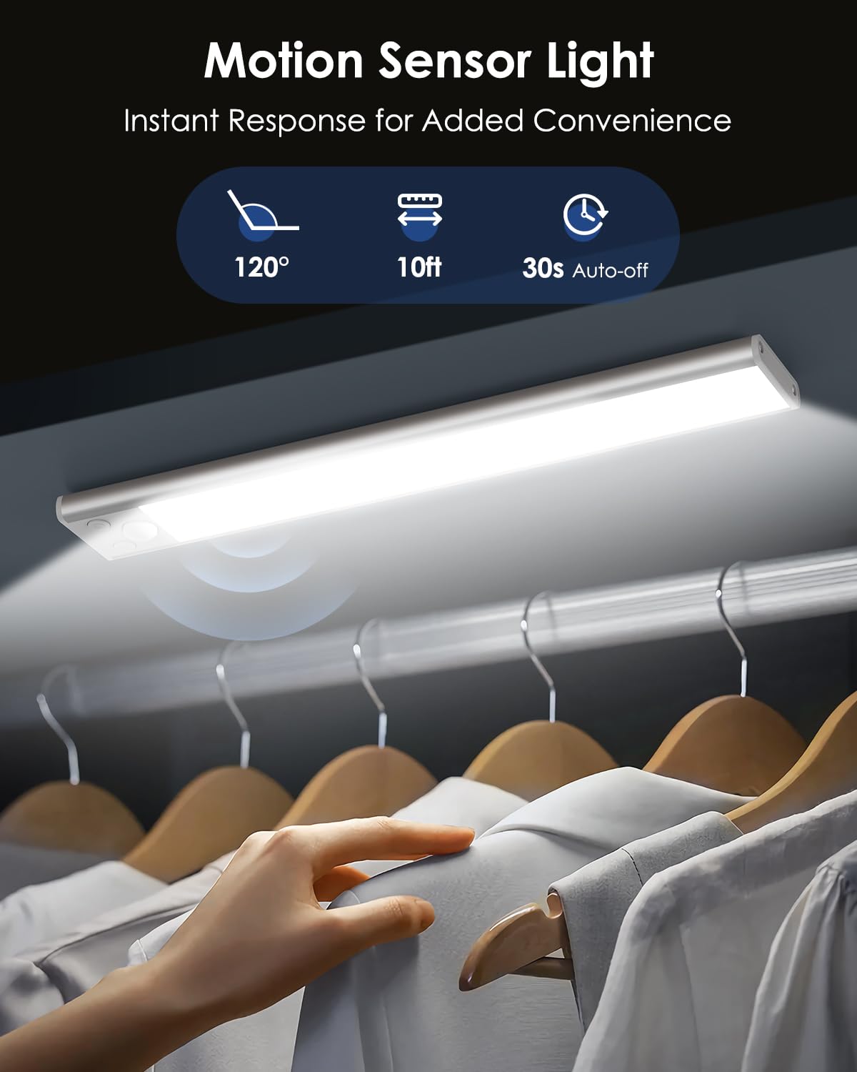 VerRon 5-Pack Under Cabinet Lighting, 68LED, 2000mAh Rechargeable, Motion Sensor, 8" Wireless Dimmable, 3CCT for Kitchen/Home