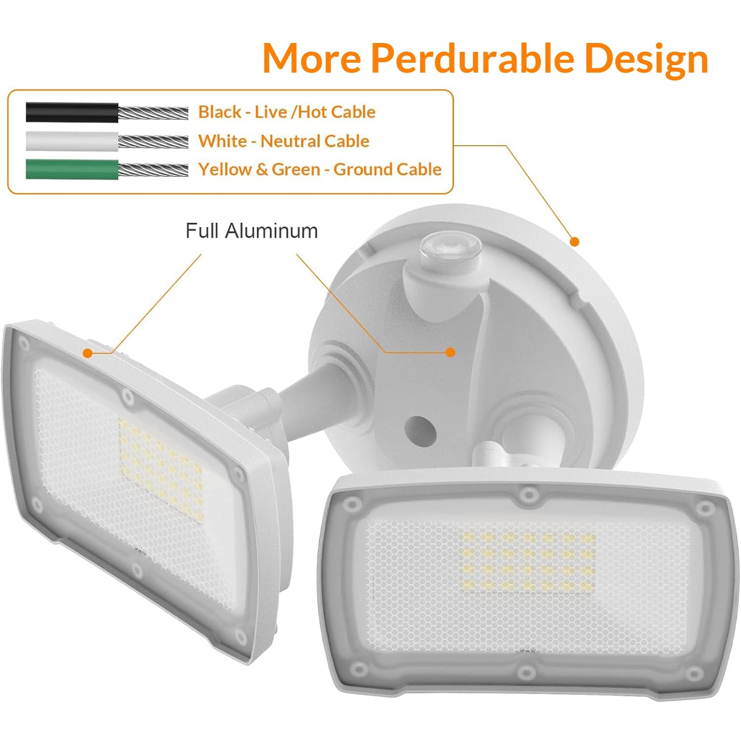 LEPOWER 3000LM Dusk to Dawn LED Security Light, 28W, IP65 Waterproof, 5500K White, 2 Adjustable Heads, Model YY01B-WH, White
