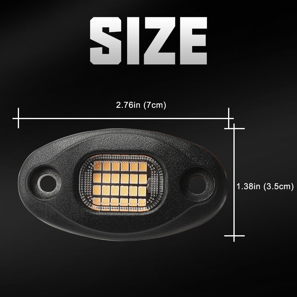 Sunpie 12 Pods Quick Connect White Rock Lights, Aluminium Metal, 24 High Power Chips, 4M Extension Wires Each, 6000K Pure White, Mounting Pads, Ip67 Waterproof, Fits For Trucks Trailer Suv Atv Utv