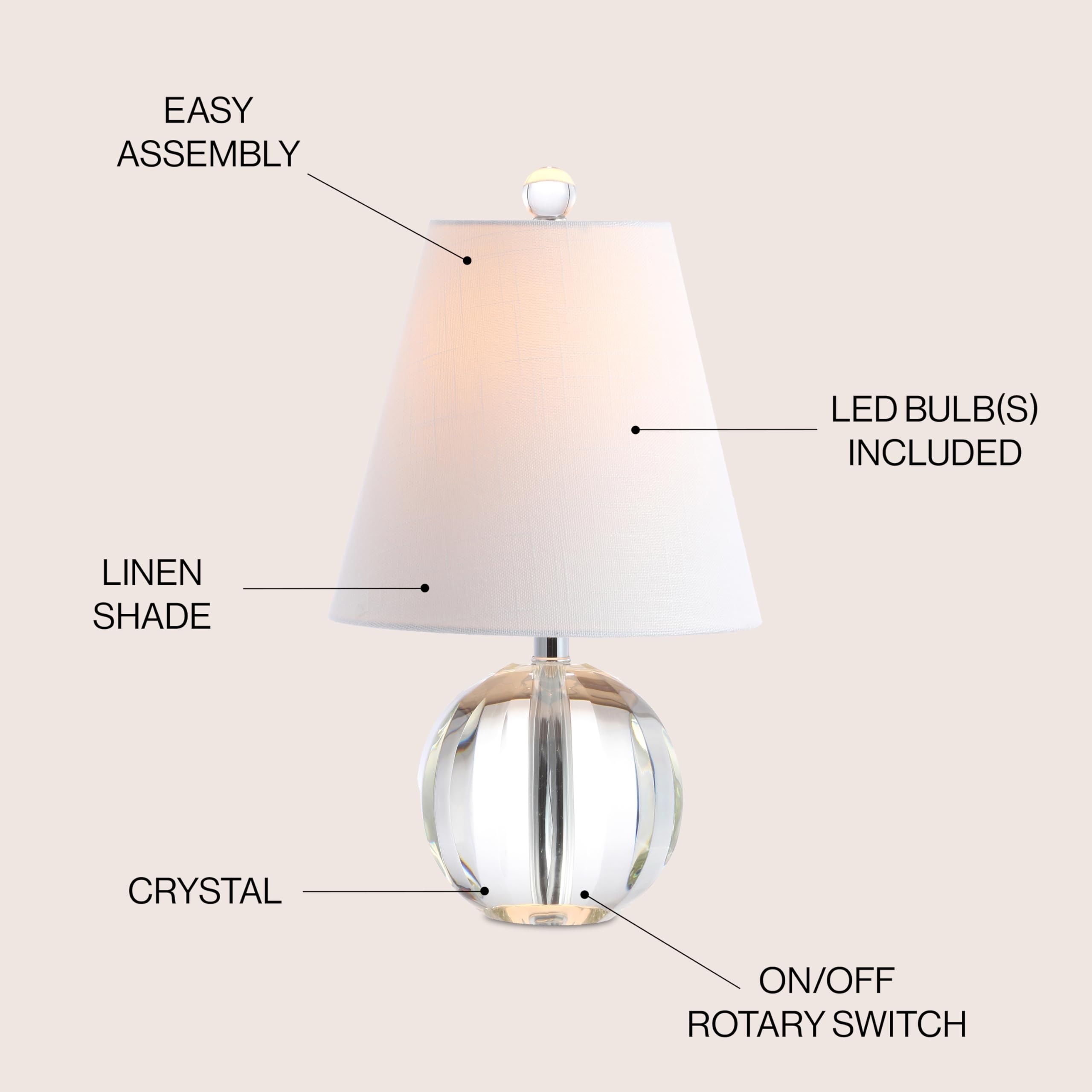 Jonathan Y Jyl2079A Goddard 16'' Crystal Ball/Metal Led Table Lamp Glam Transitional Bedside Desk Nightstand Lamp For Bedroom Li