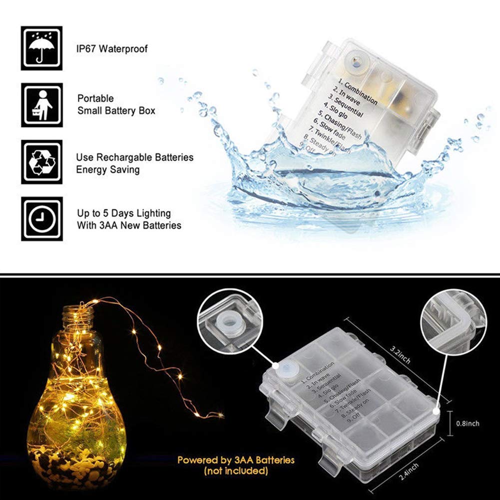 Koxly 2 Pack 20ft 60 Led Fairy Lights with Remote Timer Waterproof Christmas Decor Battery Operated Twinkle Firefly Lights for B
