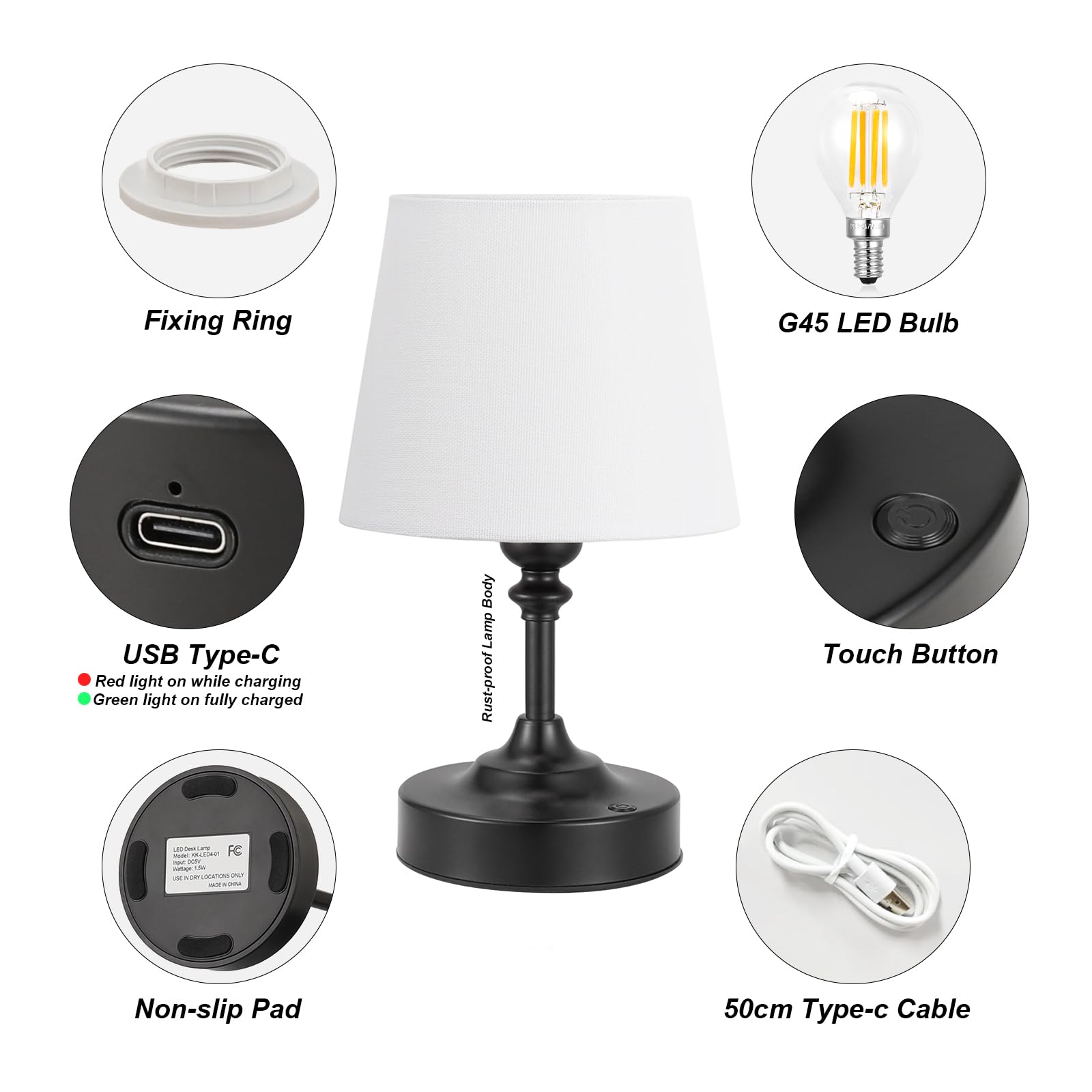 Kakanuo Mini Cordless Table Lamp Black - 1 Pack 4000Mah Battery Operated Lamp For Decor, 3000K Stepless Dimming Touch Control Re