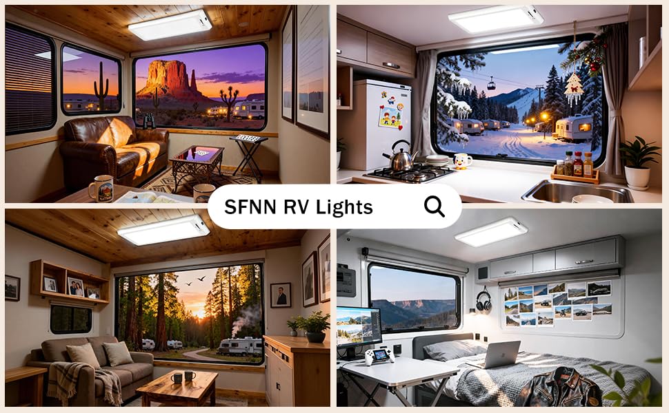 SFNN 2 Pack RV LED Ceiling Dome Lights, 12V, Dimmable Switch, Silver, Model FCD-001, Energy Saving for RV/Camper/Trailer/Boat