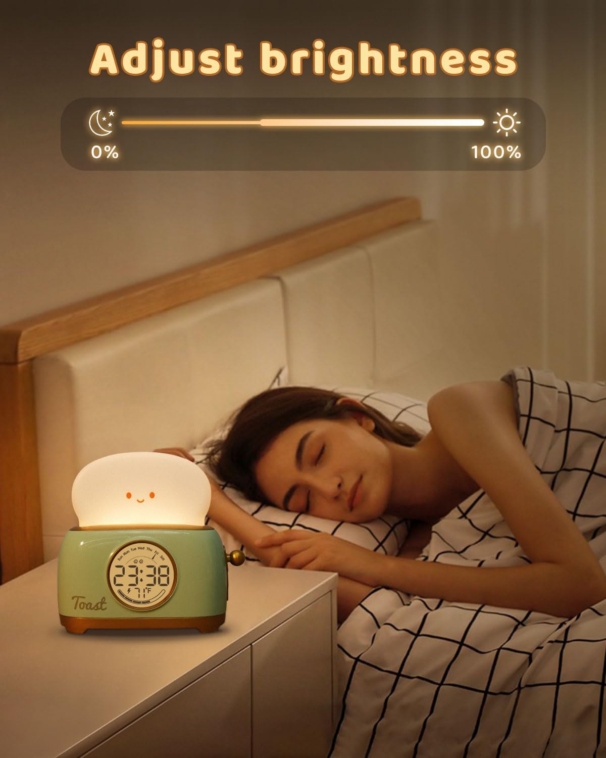 BANDIANCY Kids Toast Night Light Alarm Clock - Green Silicone Sleep Trainer for Toddlers, Perfect Gift for Boys and Girls