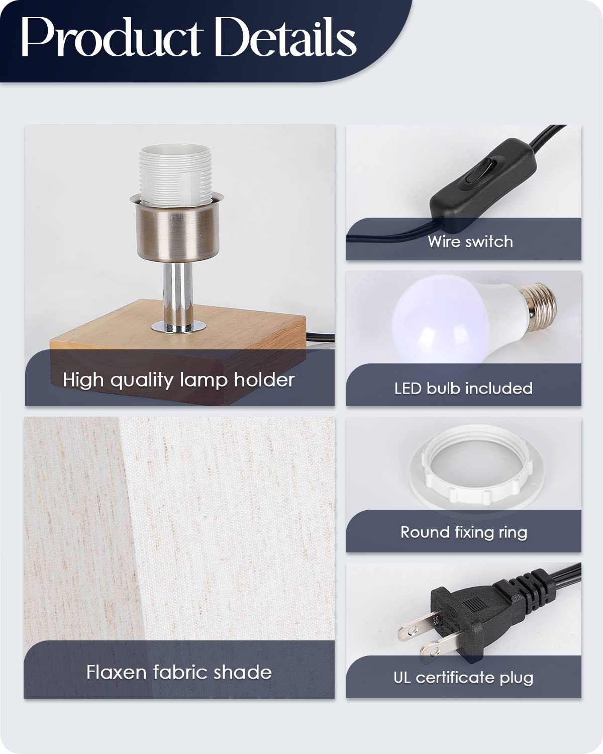 Soilsiu Bedside Table Lamp Bedroom 3 Color Options Burlywood Lamps With Modern Fabric Shade Reading Nightstand Lamps For Living