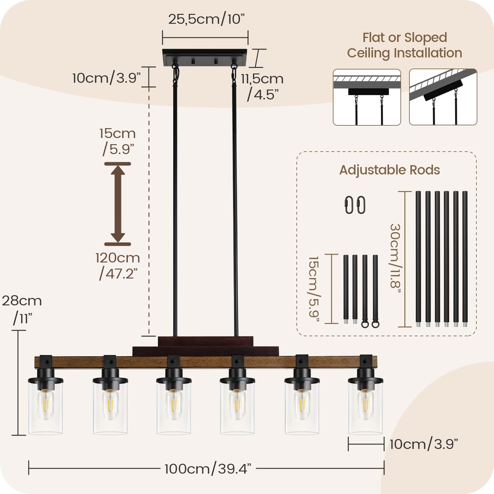 Goebleson 6-Light Kitchen Island Lighting, Dining Table Light Fixture Over, Farmhouse Ceiling Pendant Light Fixtures With Round