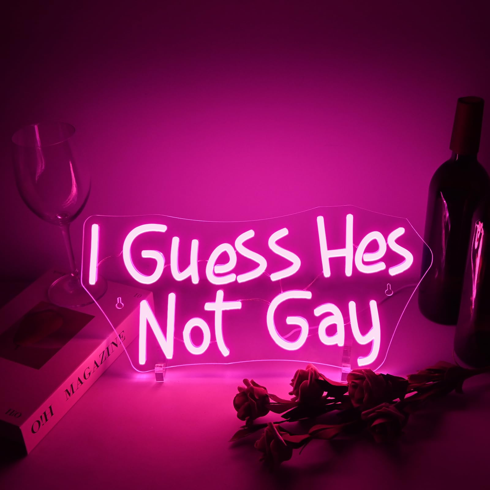 Ineonlife I Guess Hes Not Gay Neon Sign Pink Letter Neon Light Bar Neon Signs For Wall Decor Light Up Sign For Club Party Bedroom Living Room Man Cave Decoration Gifts