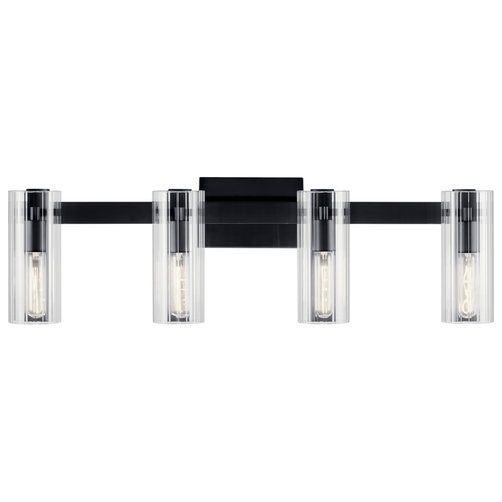 Kichler Jemsa 4 Light Vanity, Modern Light With Clear Fluted Glass In Black For Bathroom Or Powder Room (9.75'' X 32''), 55169Bk
