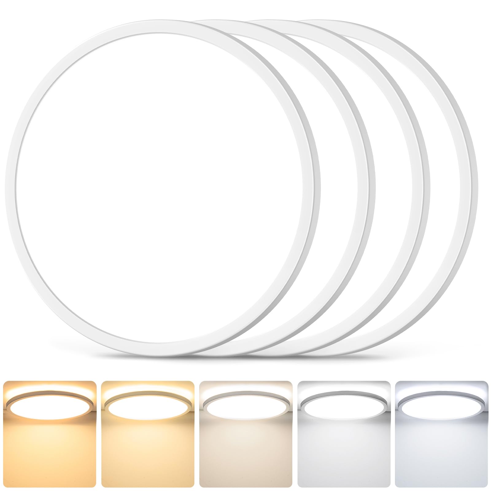 4 Packs 3200LM Flush Mount Ceiling Light Fixtures, 12in 24W Ultra Thin LED Ceiling Lights, 2700K/3000K/4000K/5000K/6500K 5CCT Se