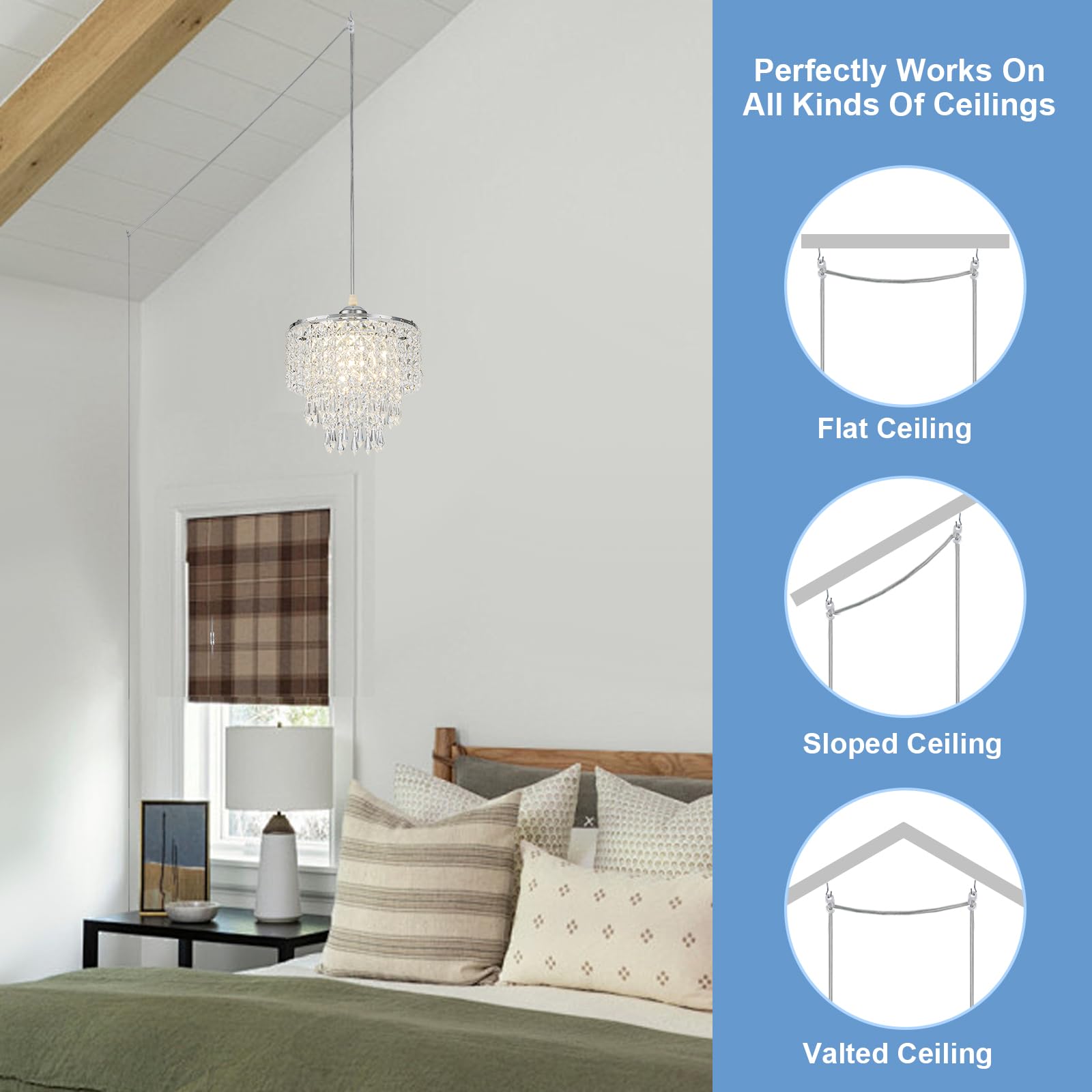 8'' Hanging Lamp Plug In Chandelier Hanging Lights With Plug In Cord Pendant Light Plug In With 16.4Ft Cord For Bedroom Kitchen