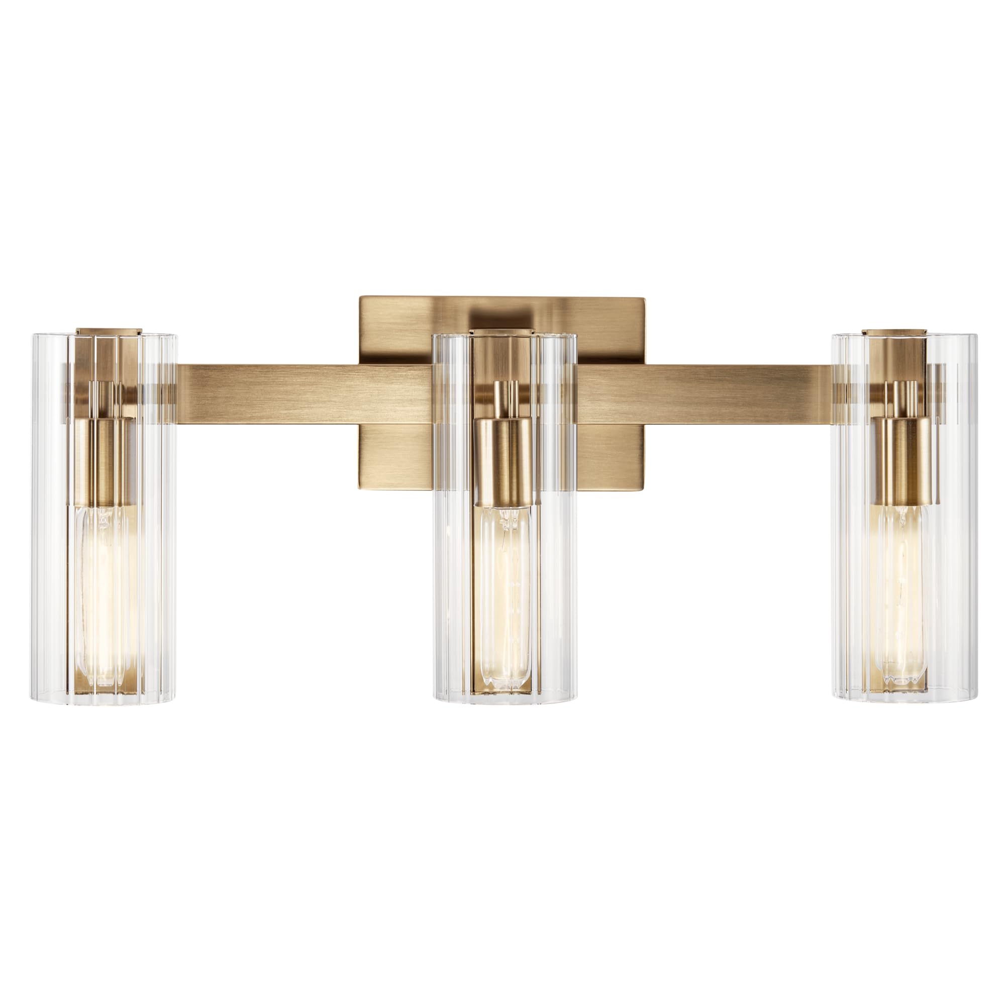 Kichler Jemsa 3 Light Vanity, Modern Light With Clear Fluted Glass In Champagne Bronze For Bathroom Or Powder Room (9.75'' X 22.