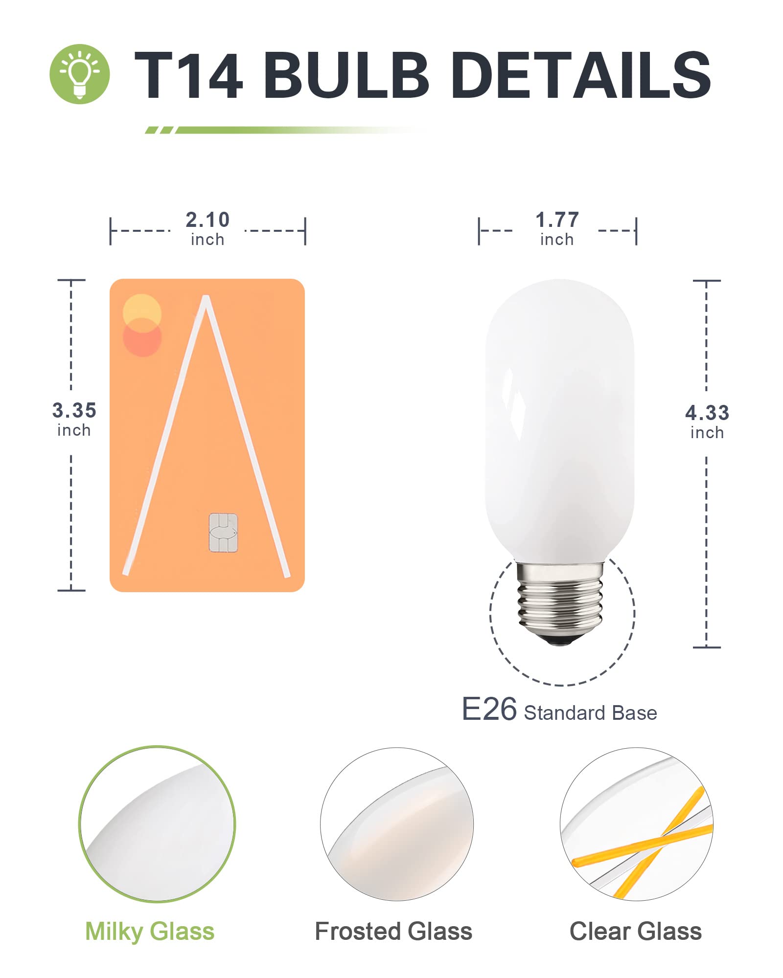 Generic T45/T14 LED Bulb, Dimmable E26, 4W Soft White 3000K, 400LM, Milky Glass, 3 Pack