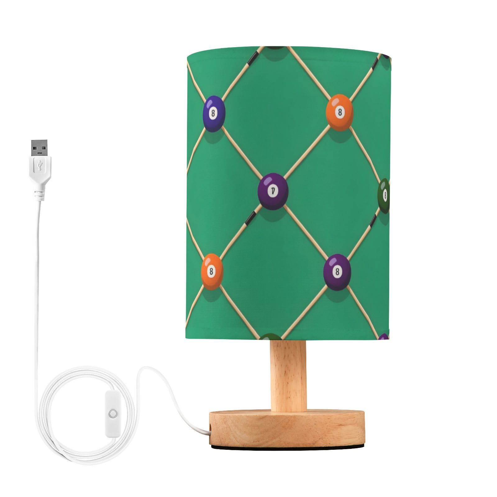 ALAZA Table Lamp with USB Port Bedside Lamp Billiards Billiards Cue Pattern Small Nightstand Lamp Desk Lamp for Bedroom Gifts Of