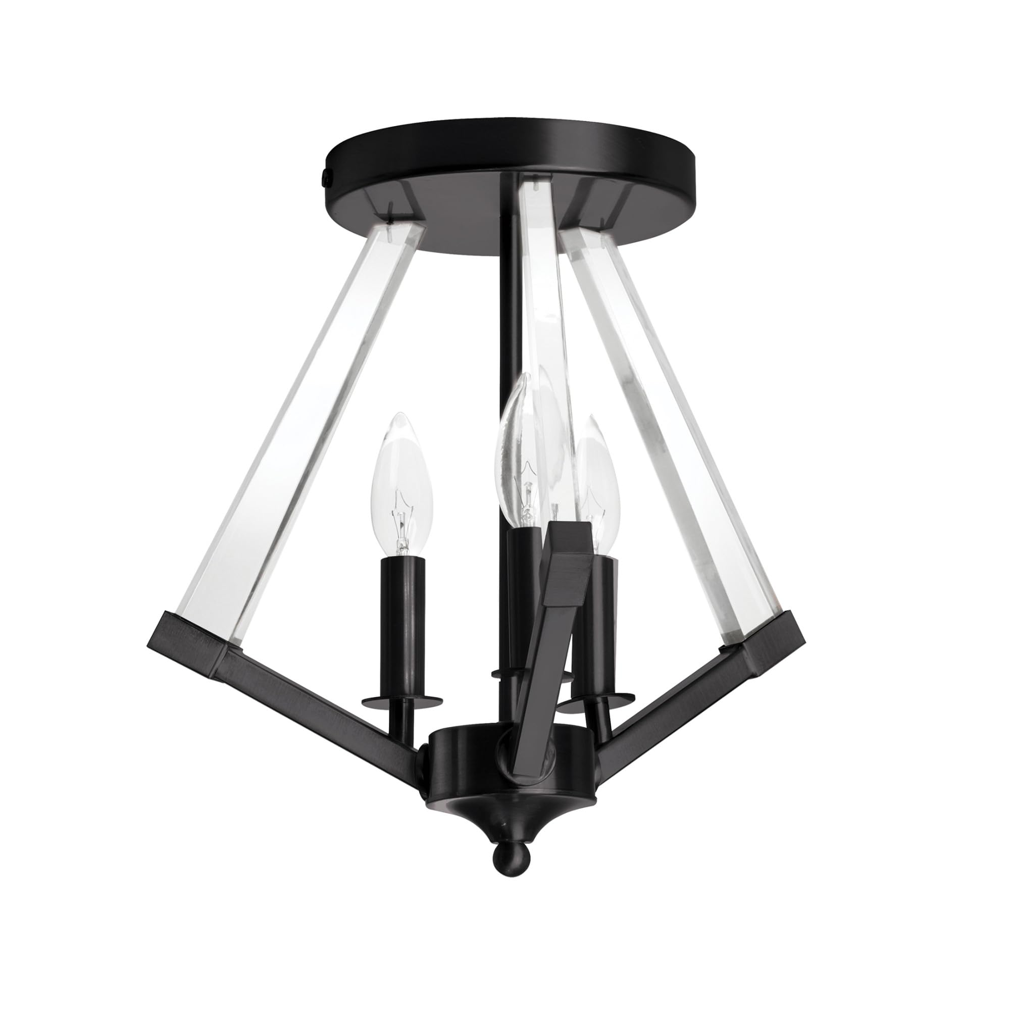Dainolite 3 Light Semi-Flush Mount, Incandescent, Matte Black, Model ALT-153SF-MB, Clear Acrylic