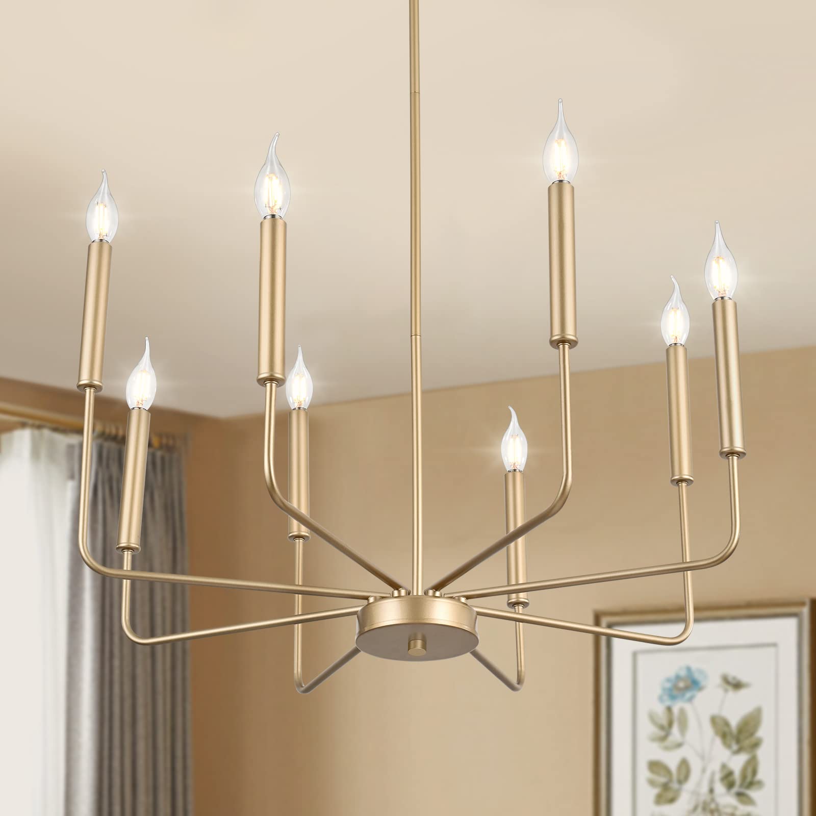 Woknos Modern Gold Farmhouse Chandeliers, 8-Light Industrial Metal Chandelier Lighting, Classic Candle Hanging Pendant Light Fix