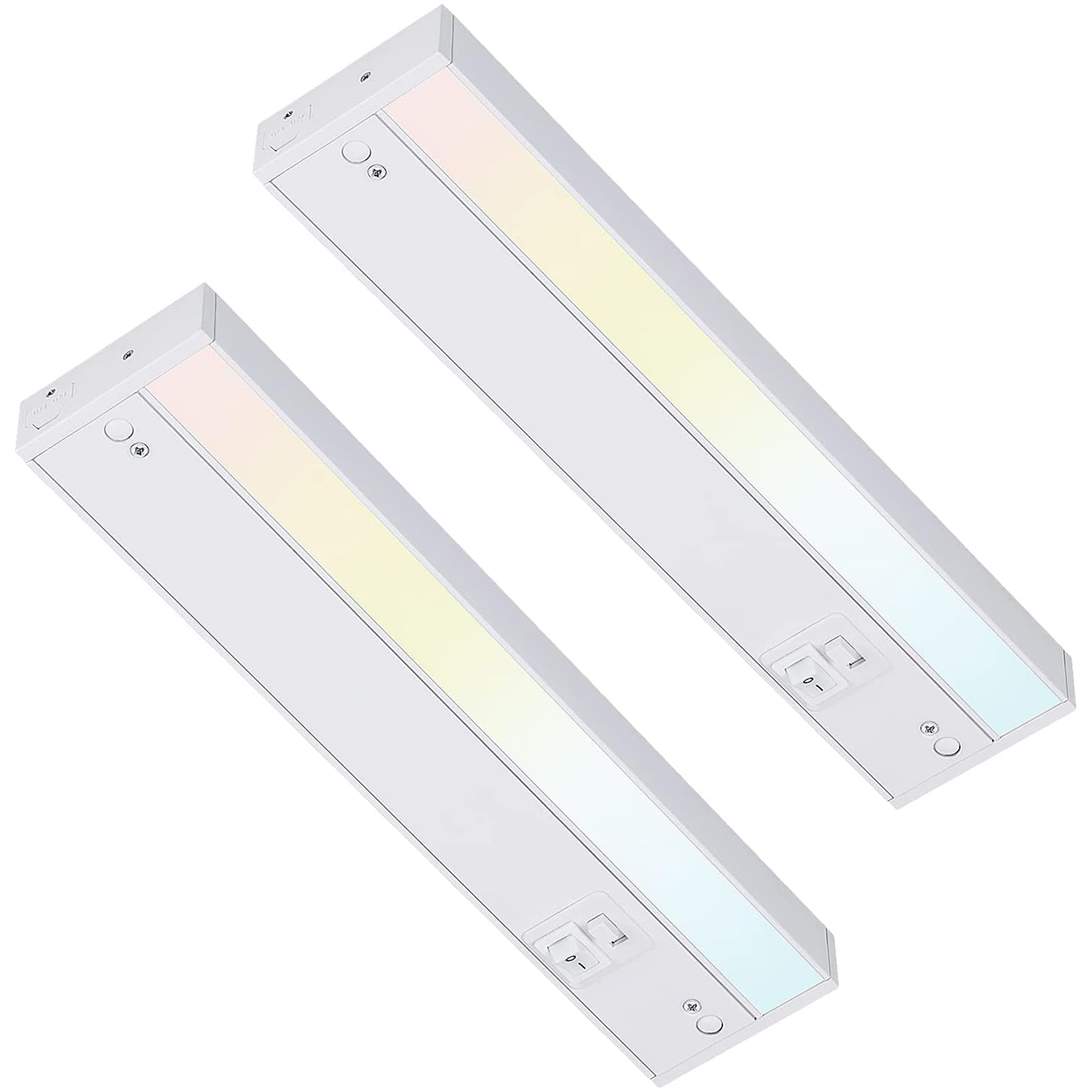 TORCHSTAR LED Under Cabinet Lighting 3CCT, 12 Inch 8W 540LM, Hardwired & Plug-in, 3 Color Selectable CRI90 120V ES ETL Listed Dimmable Under Counter Lights for Kitchen, White Aluminum Housing, 2 Pack
