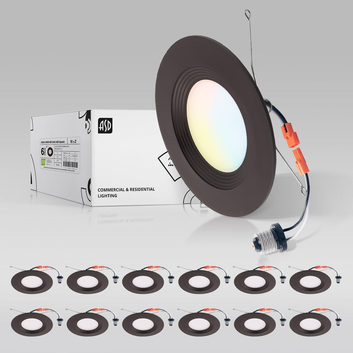 ASD Retrofit LED Recessed Lighting 6 Inch | Bronze 12W 1009 Lm Wet Rated Dimmable Ceiling LED Downlights | 2700K-5000K Adjustabl