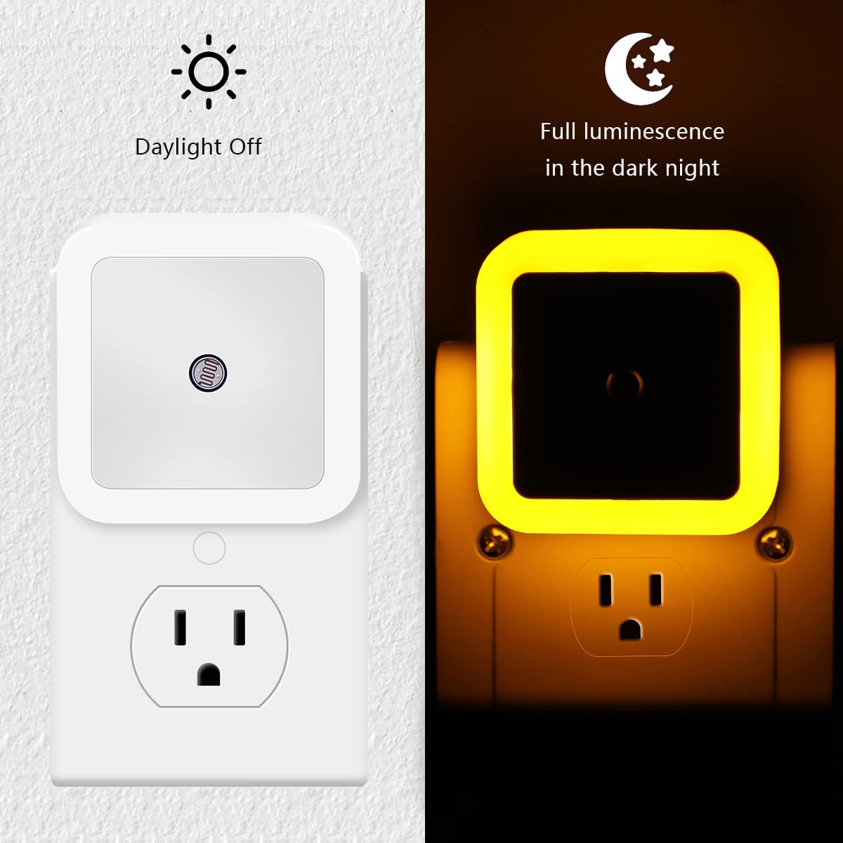 KINUR LED Night Light Plug-in with Dusk to Dawn Sensor, Amber Color, Model GB603, Ideal for Kids Room, Bathroom, Hallway