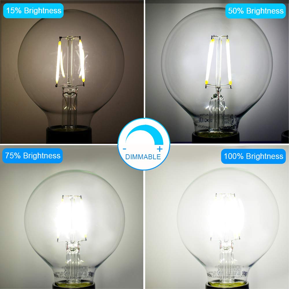 Led Globe G25 Dimmable Edison Light Bulb, 40 Watt Equivalent, 5000K,350Lm, E26 Medium Screw Base, Christmas Light, G80 Led Ediso