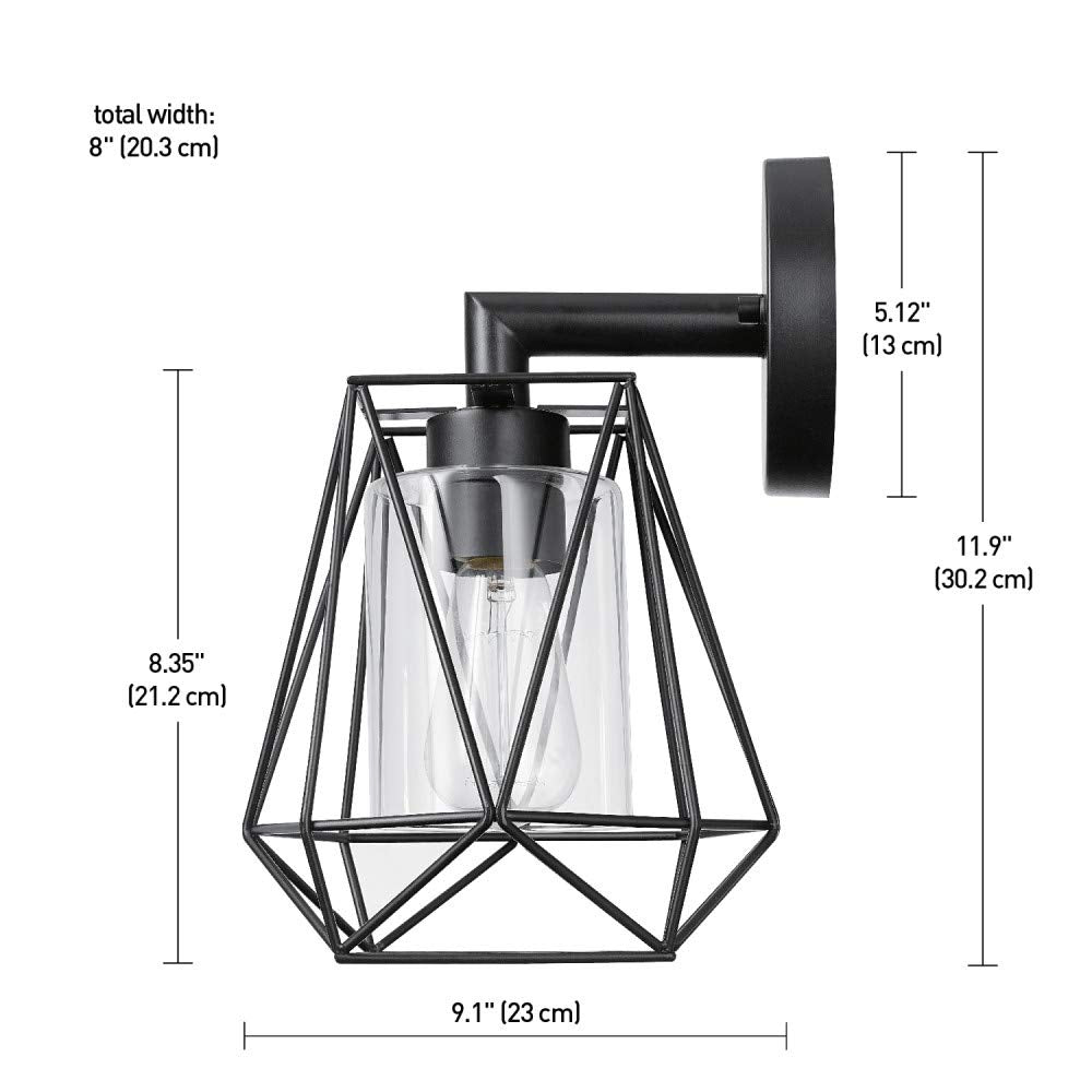 Globe Electric 44300 1-Light Outdoor/Indoor Wall Sconce, Black, Metal, 11.9 Inches, Clear Glass Shade