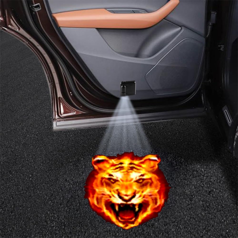 Lmzljz 2Pcs No Fade Car Door Lights Fire Tiger Car Door Lights Logo Projector Led Shadow Welcome Lamp Tiger Gifts Accessories Suitable For All Brands Vehicles Motorcycle