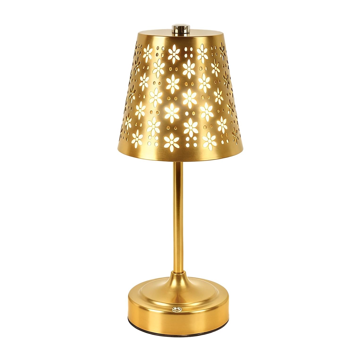 Komothala Rechargeable Cordless Table Lamp, Touch Control Battery Powered Bedside Lamp with Floral Cutout Shade, 3 Color Steples