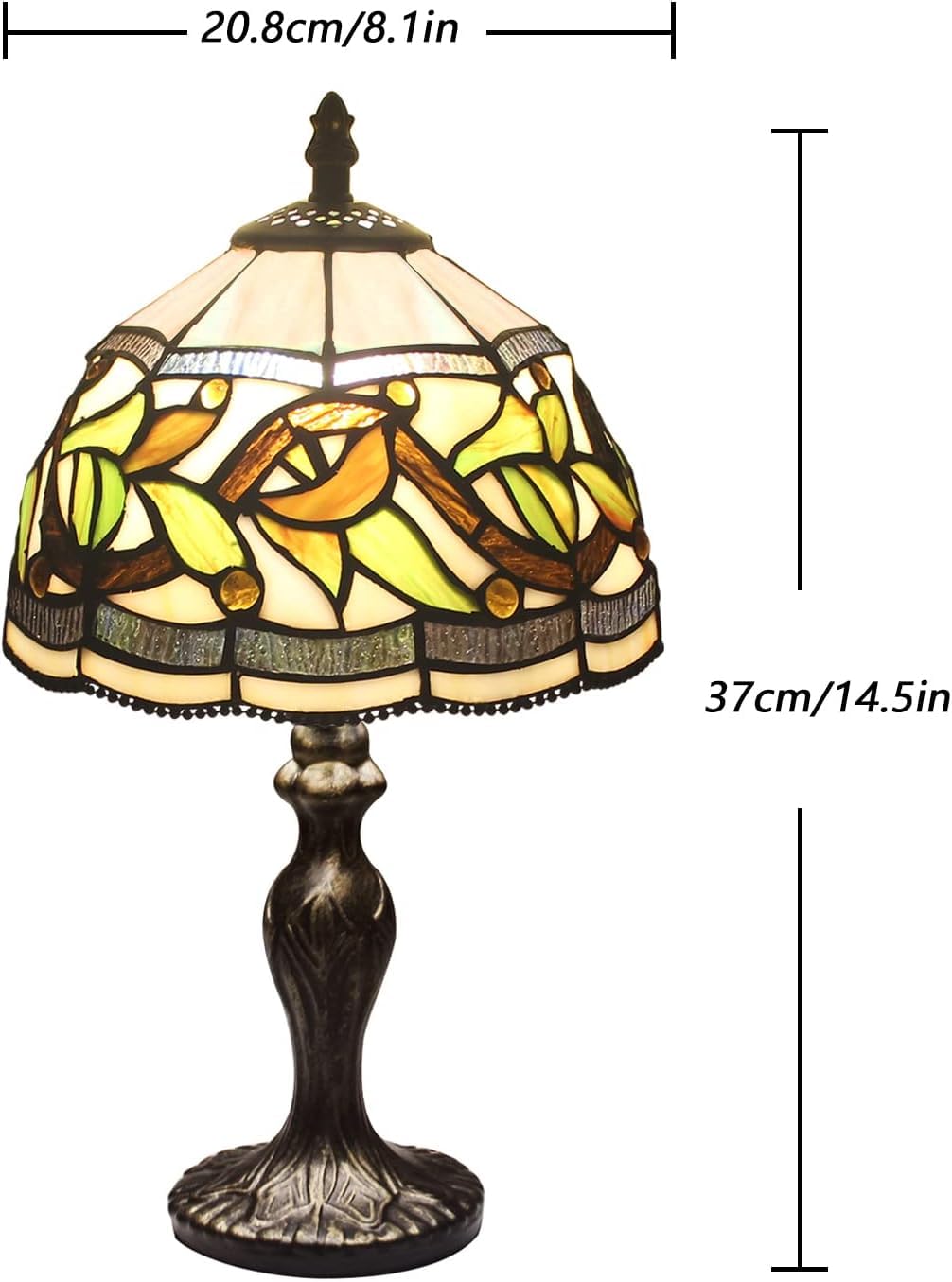Miaoke Stained Glass Table Lamp Stained Glass Crystal Bead Style Table Light  Handmade Desk Bedside Night Light  Antique Art Craft Gifts Lover Living Room Bedroom Bookcase (Lace Baroque)