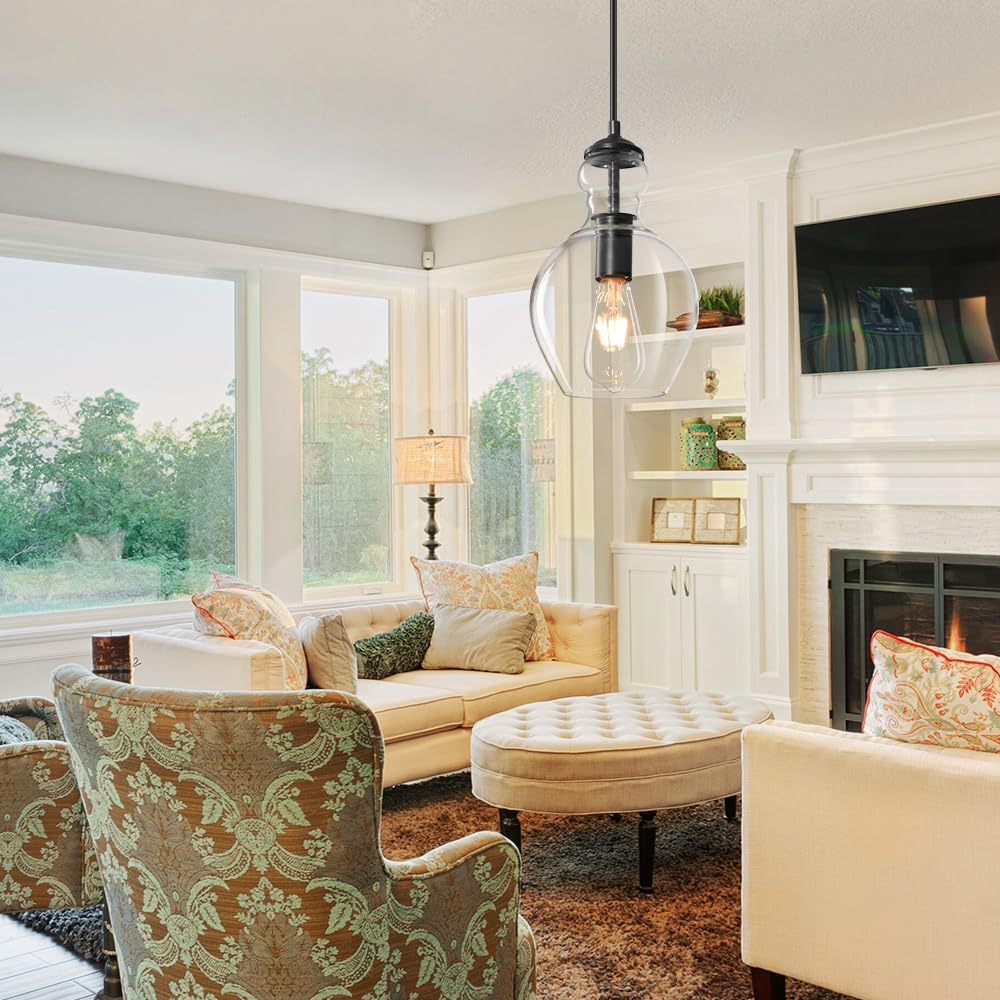 Vaziden Modern Glass Pendant Lighting For Kitchen Island Kitchen Sink, Farmhouse Black Pendant Light Fixtures 7 Inch 1 Pack, Adj