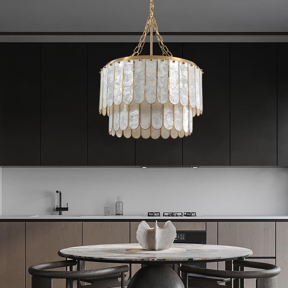 Weibath 5-Light Chandelier, 2-Tiered Faceted Design, Modern Gold Pendant Lighting, Model 40994924 for Dining Room
