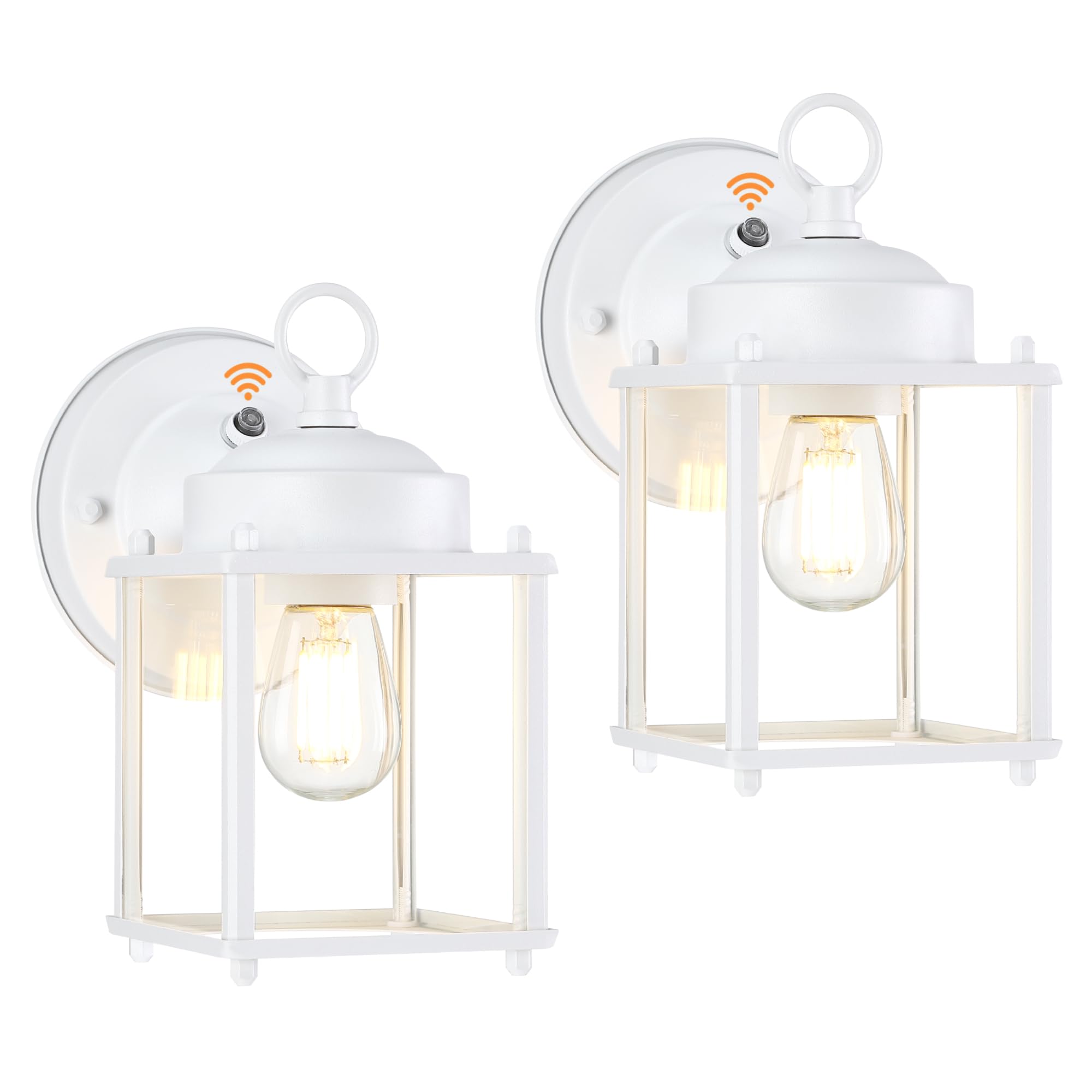 GRUENLICH Outdoor Wall Lantern, White Metal Sconce Light Fixture, 8 Inch Dusk to Dawn, 2 Pack