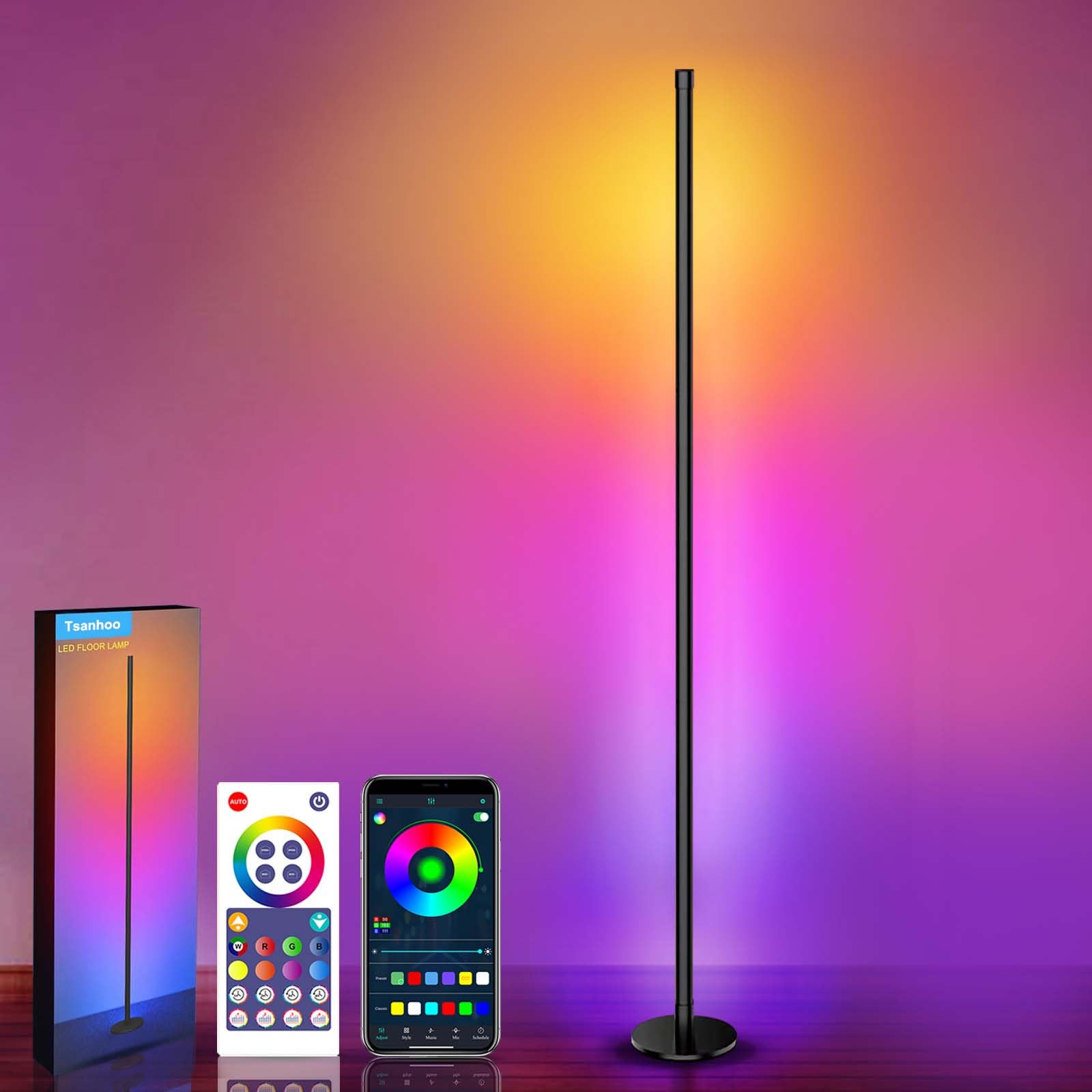 Tsanhoo 2 in 1 Dimmable Floor Lamp, Smart Corner LED Floor Lamp with App and Remote Control, 16 Million DIY Colors, Music Sync, 