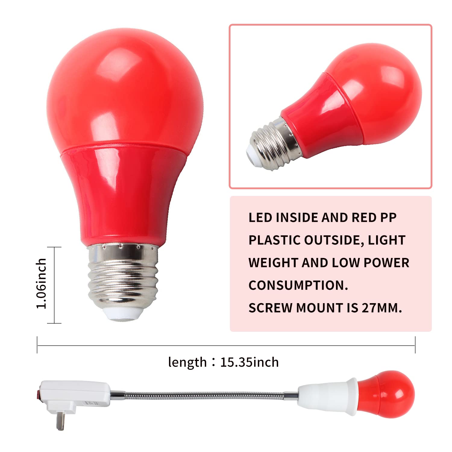 Etone Darkroom Safe Light Lamp E27 Led Screw Mouth Wall Light 360 Degree Desk Light With Switch
