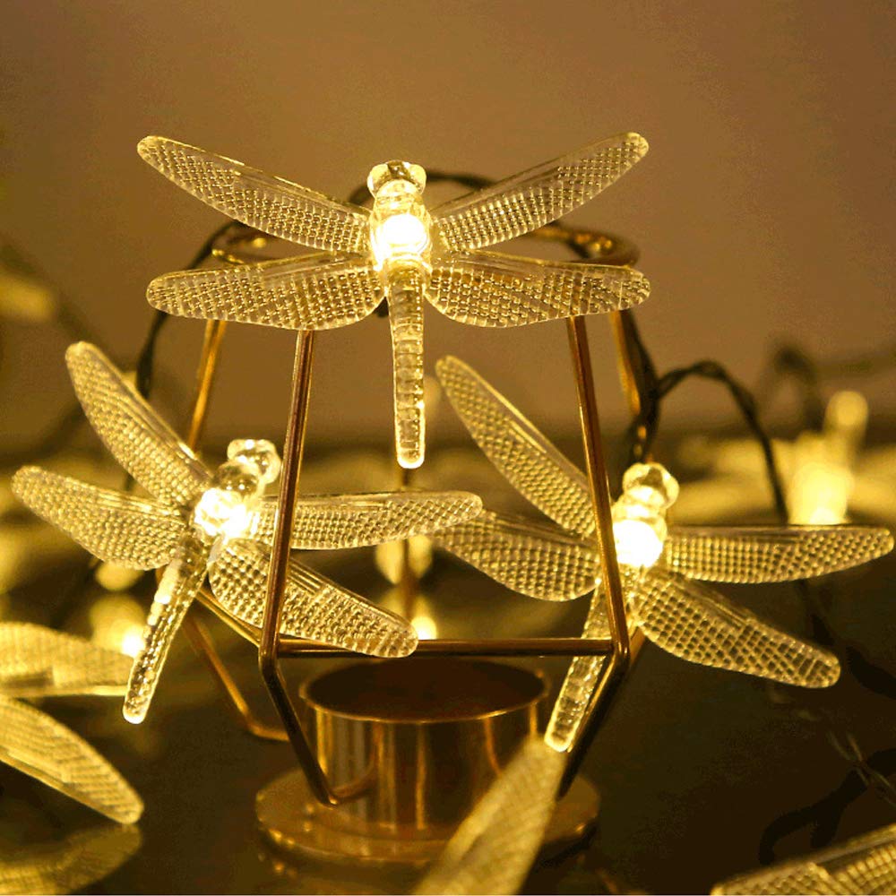 Asfsky Dragonfly Solar Lights Outdoor 50 Led Dragonfly Lights Waterproof Warm White