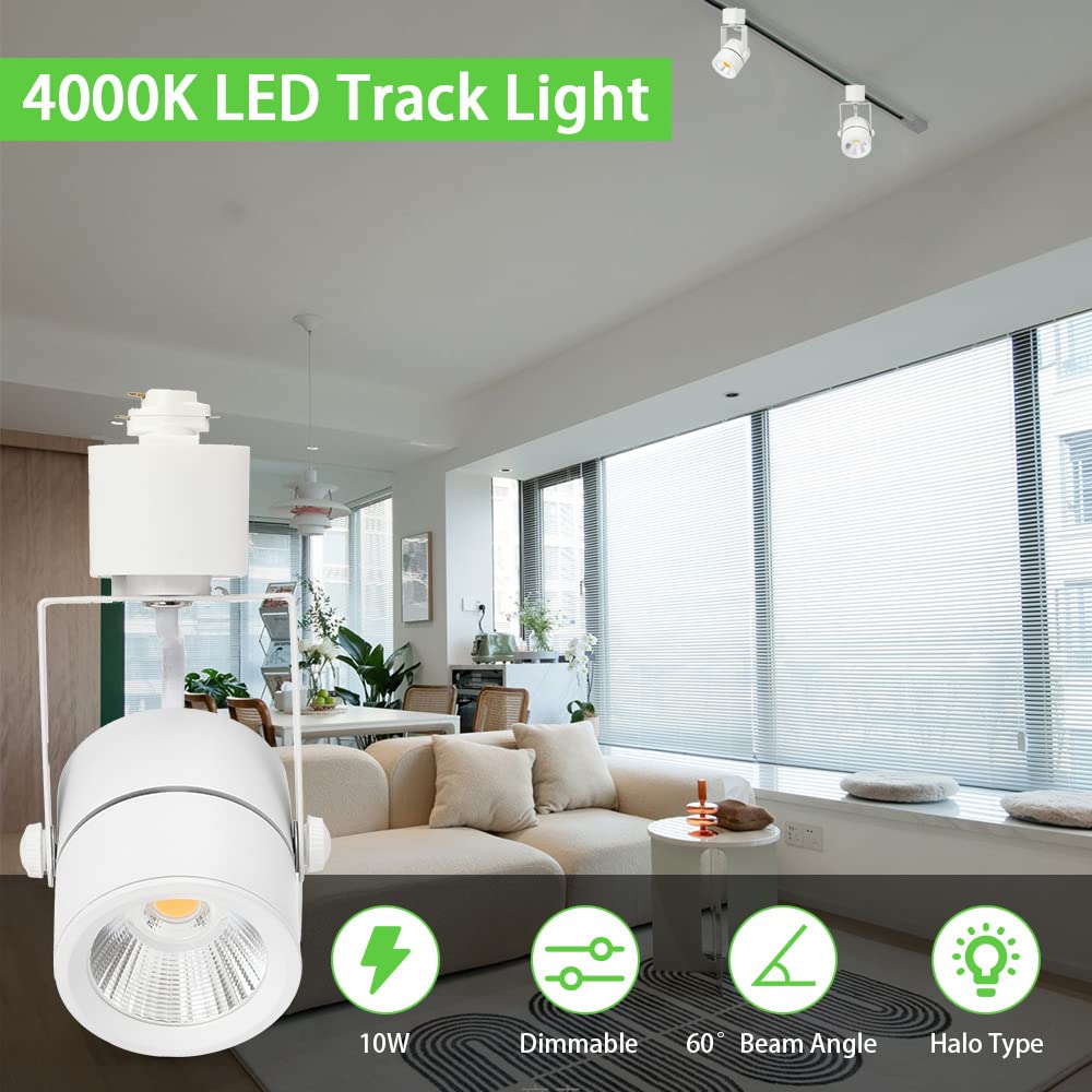 Intwell 10W H Track Lighting Heads,Dimmable Led Track Light Heads For Accent Retail Artwork,4000K Netural White, Linear Track Li