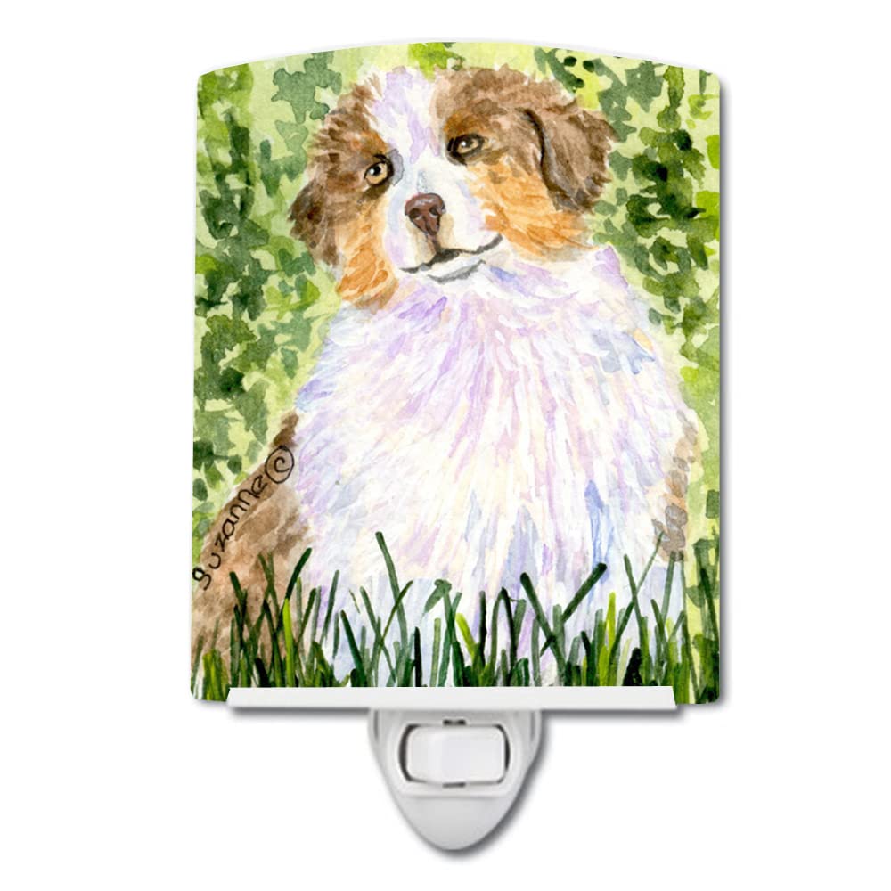 Caroline'S Treasures Ss8844Cnl Australian Shepherd Ceramic Night Light Compact, Ul-Certified, Ideal For Bedroom, Bathroom, Nursery, Hallway, Kitchen, 6X4X3, Multicolor