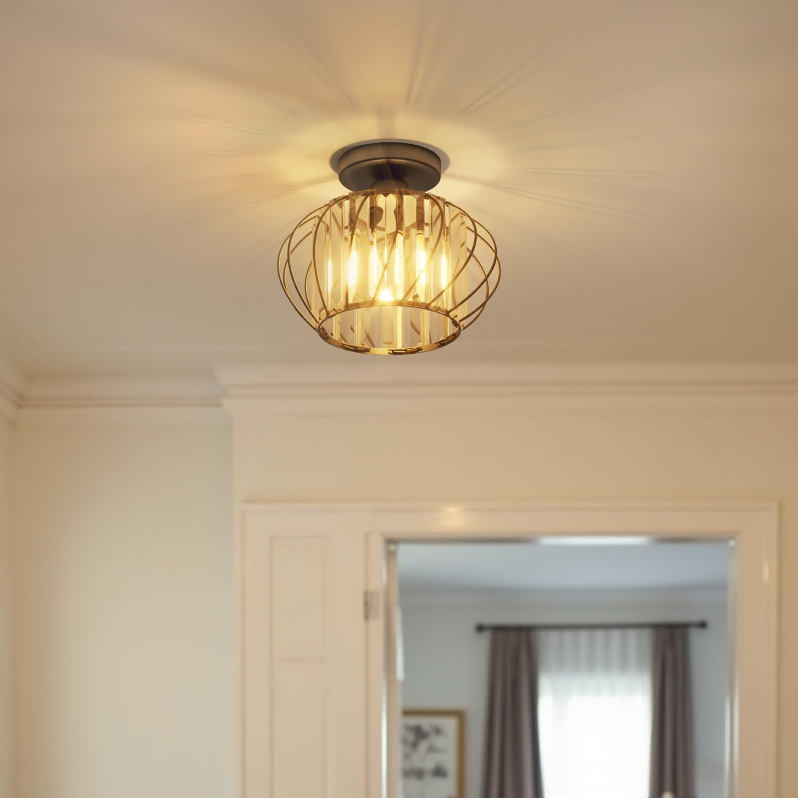 ANWIO Crystal Semi Flush Mount Ceiling Light Fixture  Black Chandelier Hallway Lights  Modern Crystal Chandelier for Entryway Corridor Closet Foyer Bathroom Kitchen  E26  11inch
