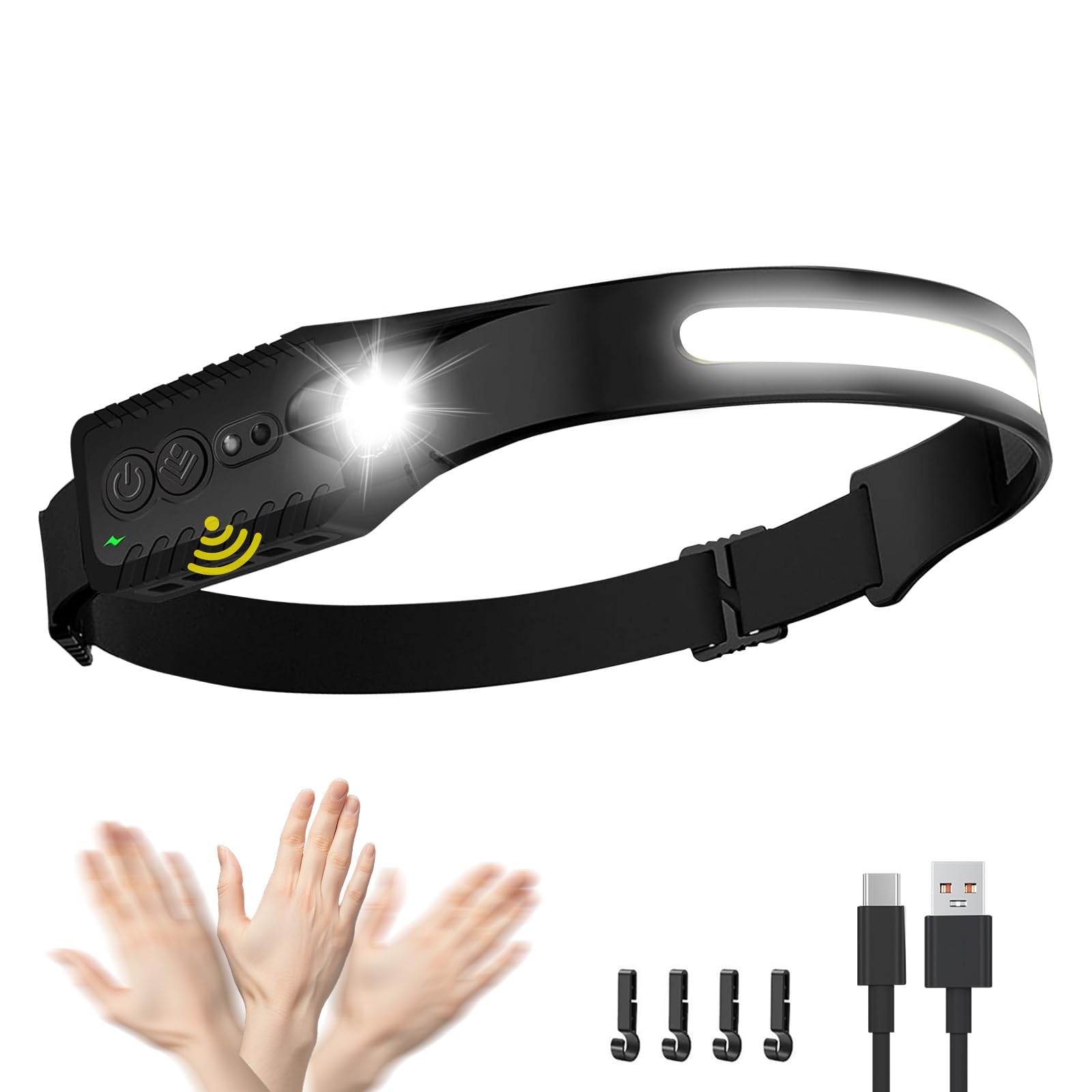 Nessciera Headlamp Rechargeable, Led Head Lamp Flashlight, 230 Wide Beam Headband Light, 400 Lumen Super Bright, Waterproof Head