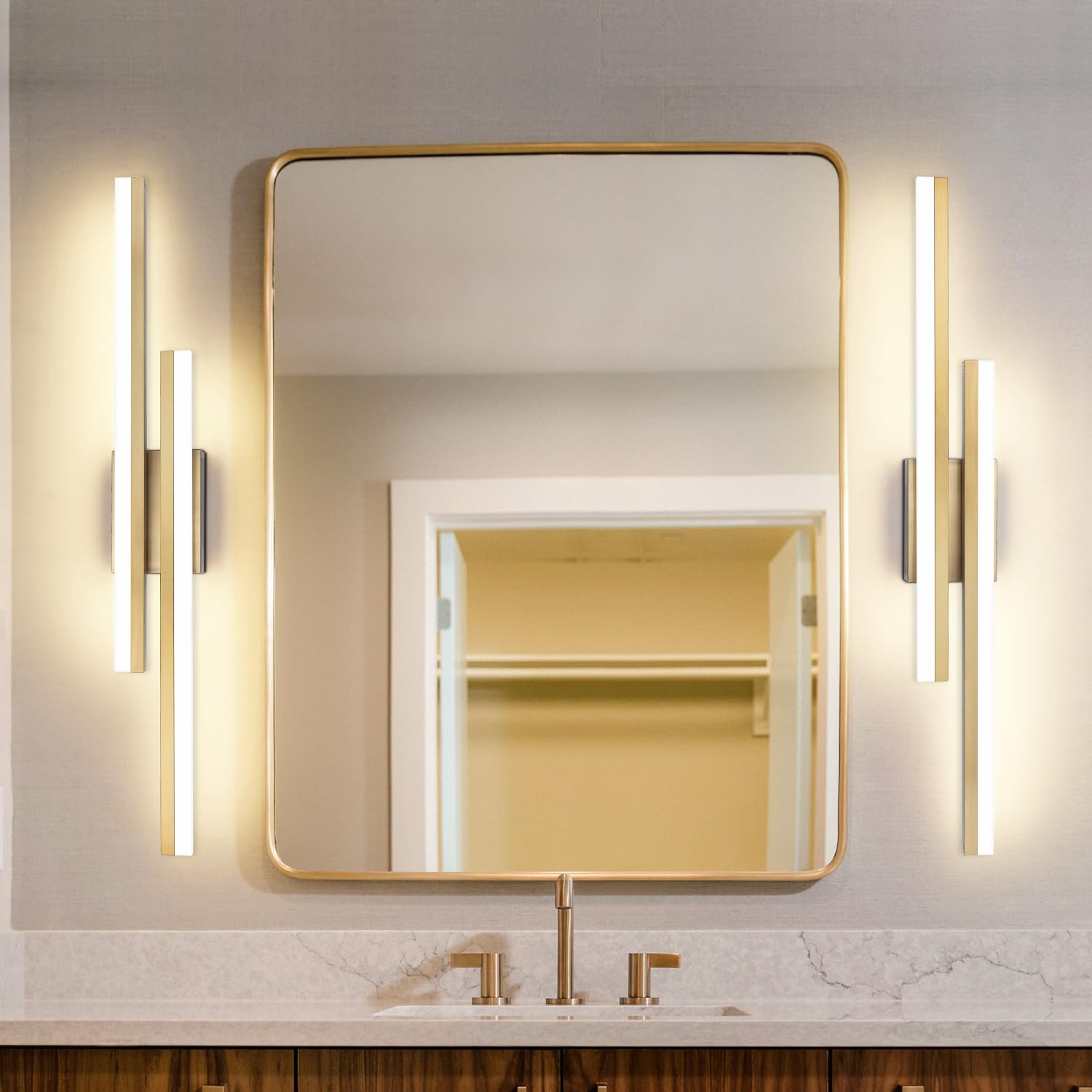 Presde Bathroom Light Fixtures 5 Color Changeable 32Inch Vanity Light For Bathroom Over Mirror Brushed Glod Modern Led Vanity Wa