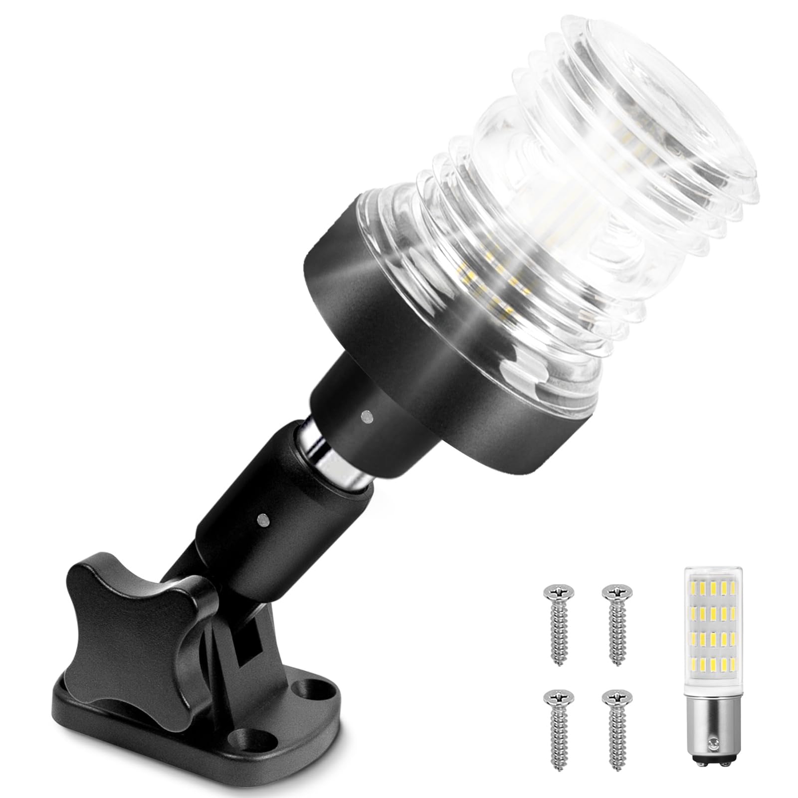 Obcursco Boat Stern Lights, IP67 Waterproof Fold-Down White LED Anchor Light for Marine, Pontoon, Fishing, Bass, and Jon Boats(6